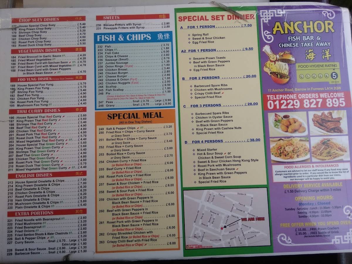 Menu at Anchor Fish Bar, BarrowinFurness