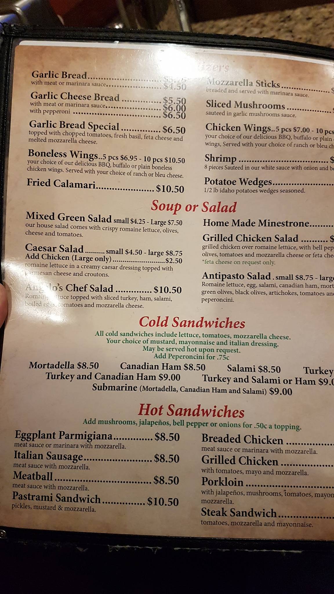 Menu at Angelo's Italian Restaurant & Pizzeria, Alhambra