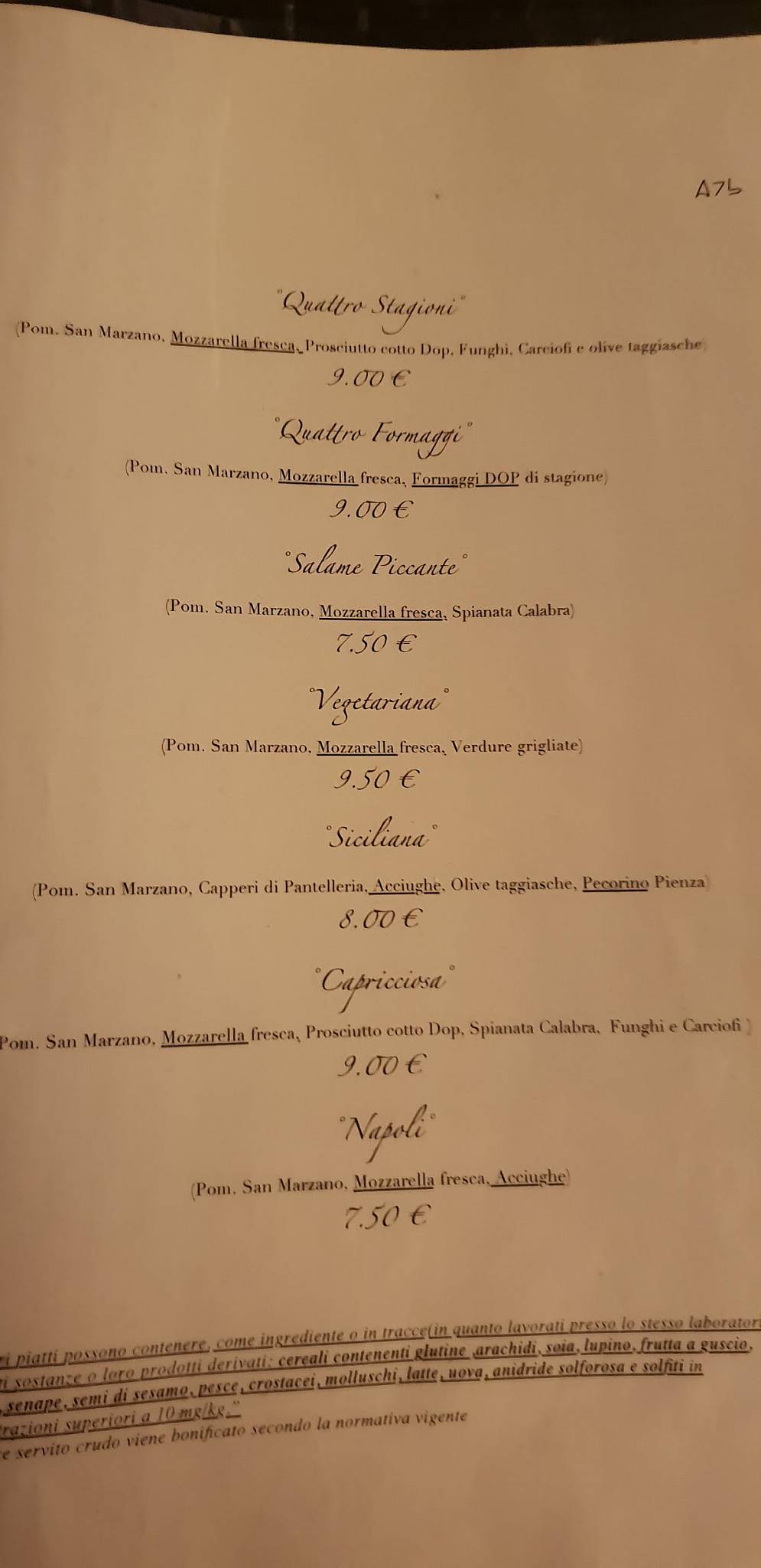 Menu di Angolo 7b Pizzeria Gourmet & Fusion 