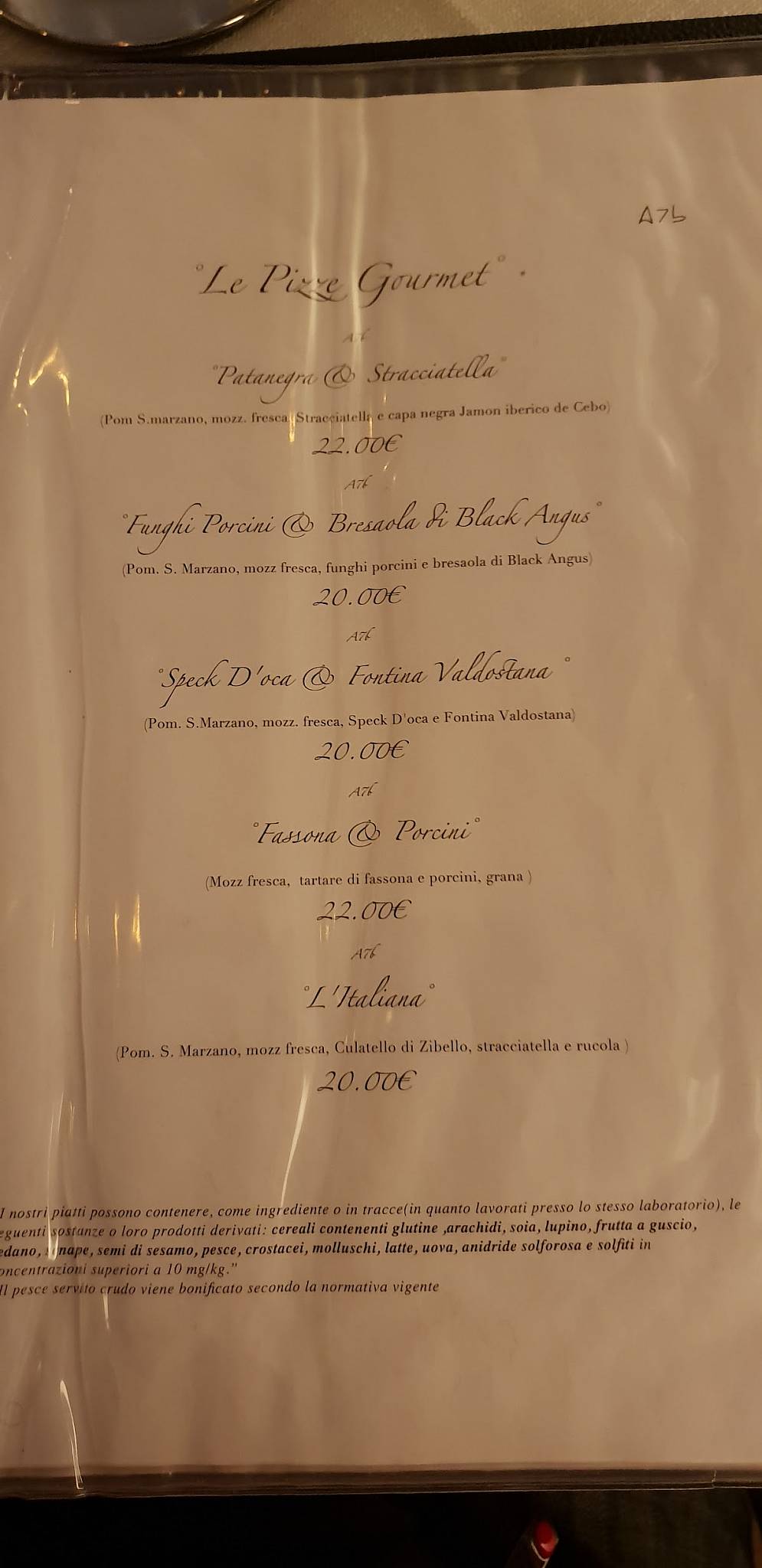 Menu di Angolo 7b Pizzeria Gourmet & Fusion 