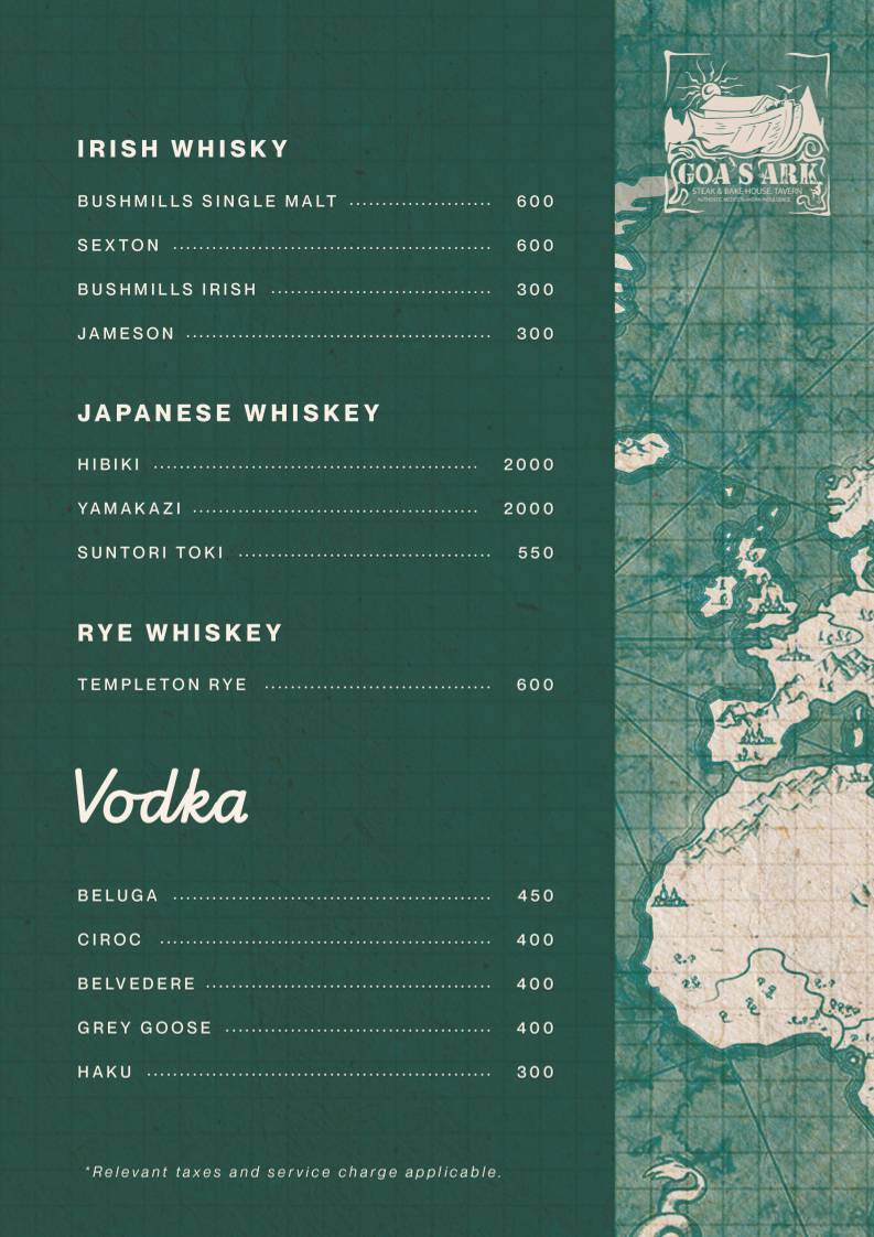 Goa's Ark Restaurant menu