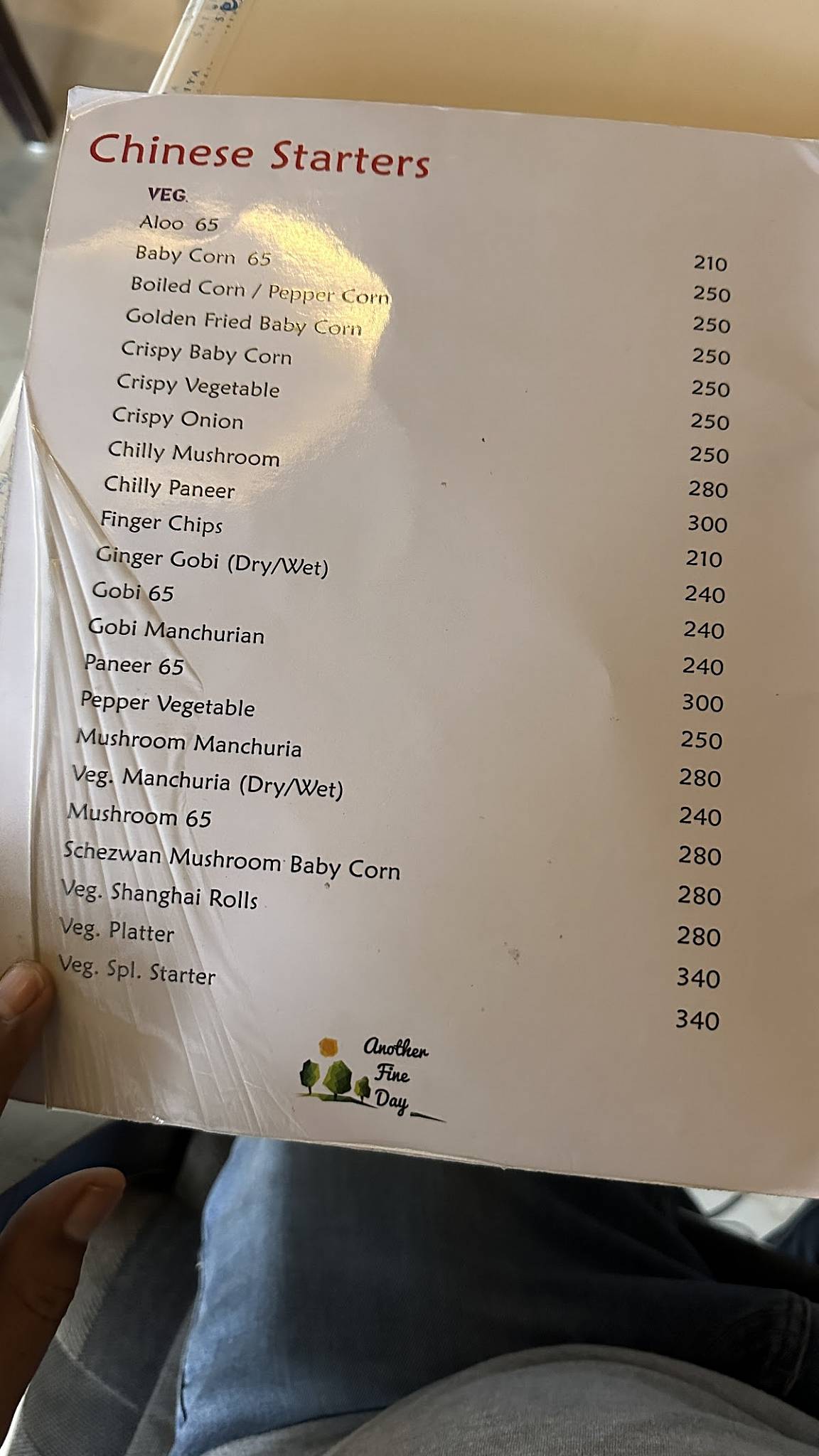 Another fine day menu