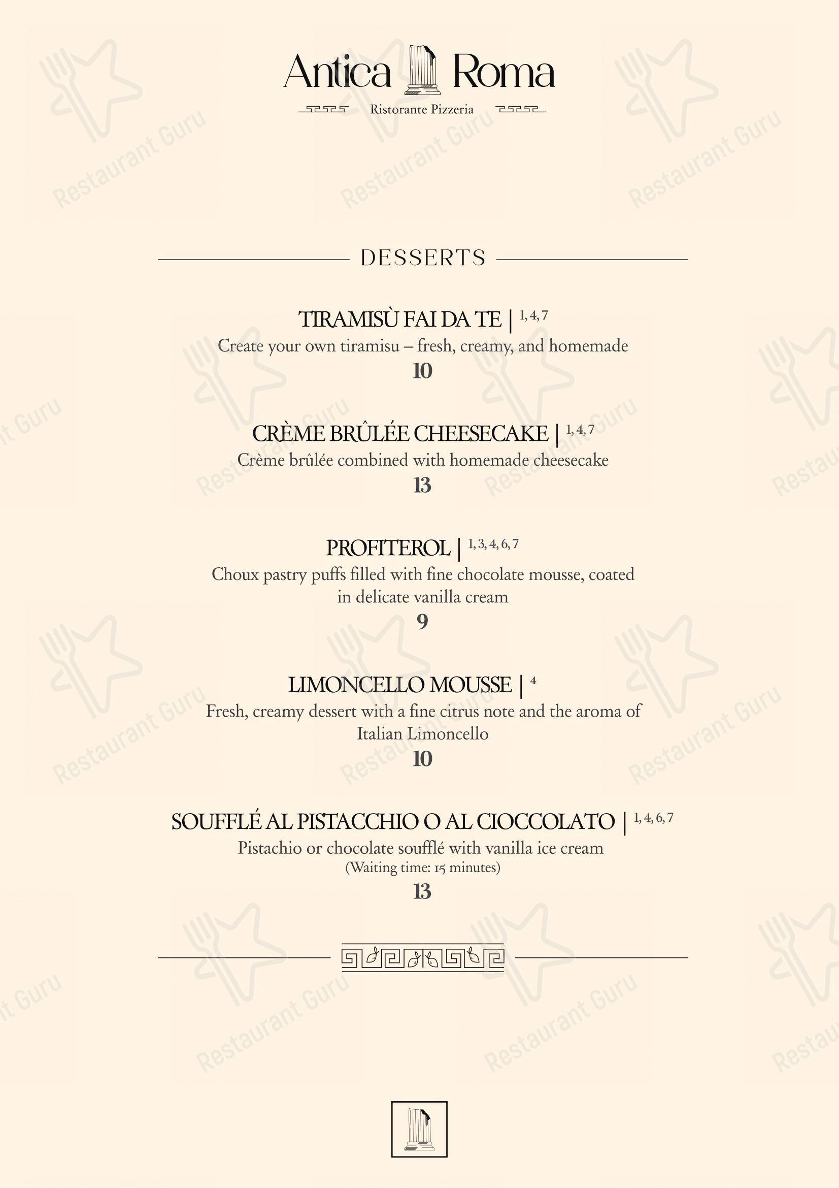 Menu per Antica Roma in Zurigo