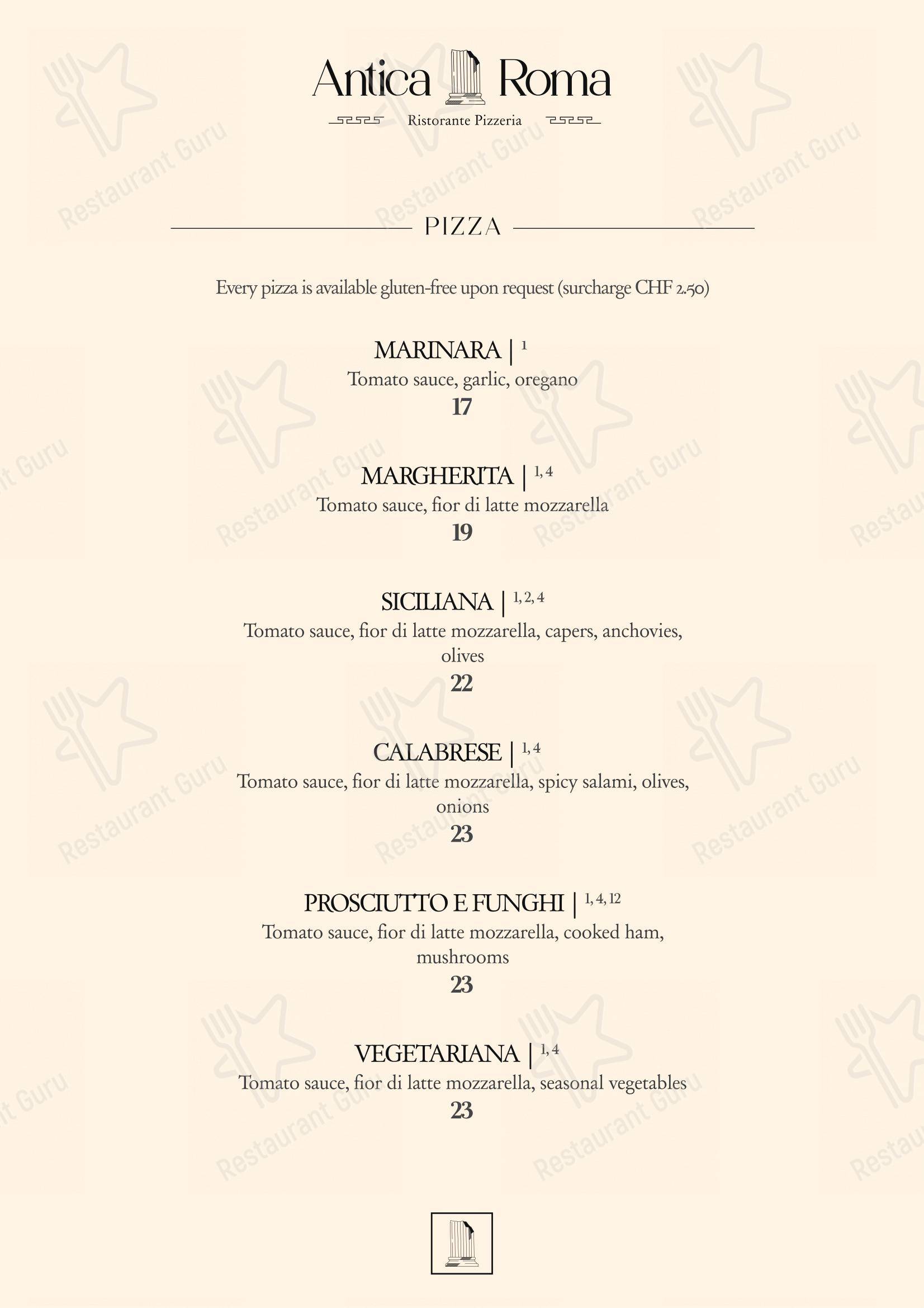 Antica Roma in Zurigo - Menu