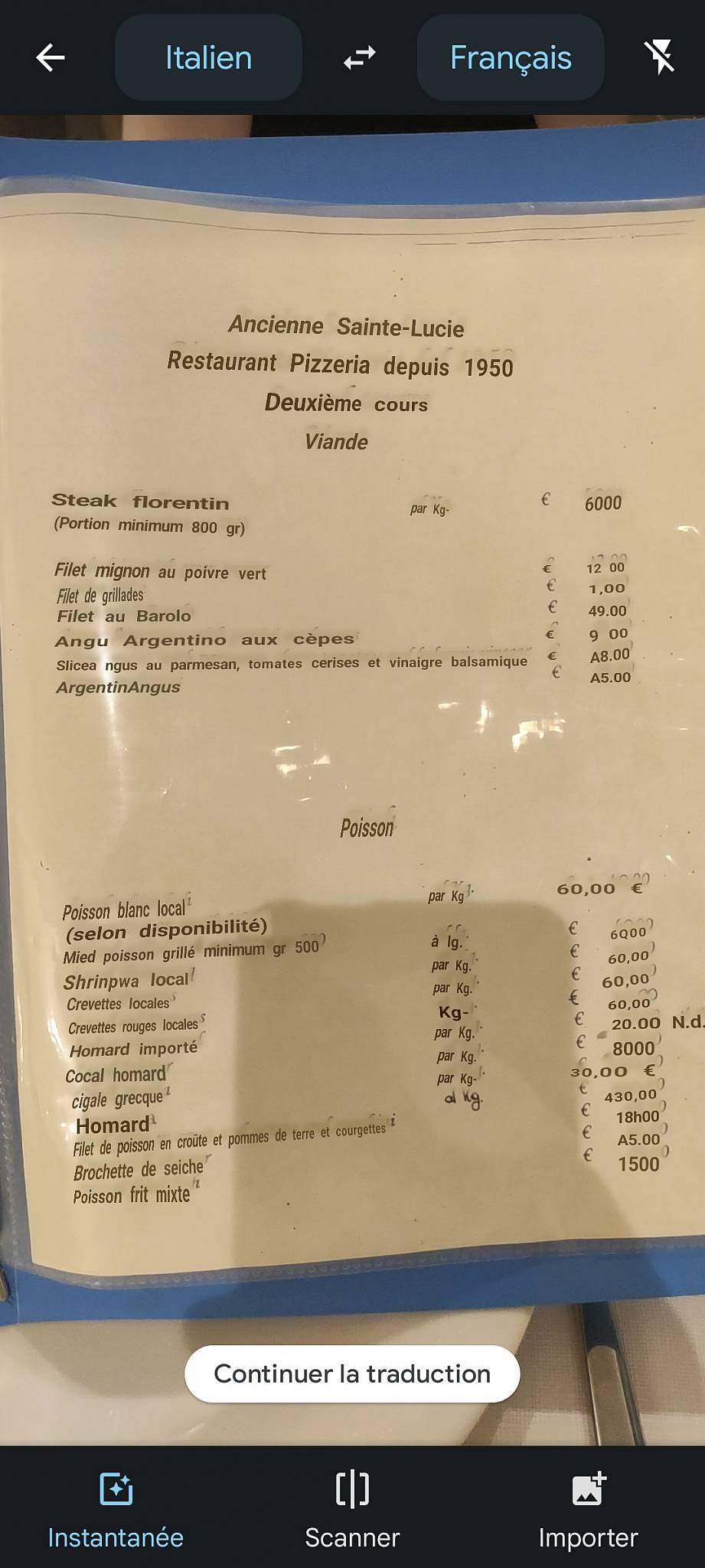 Menu di Antica Santa Lucia 