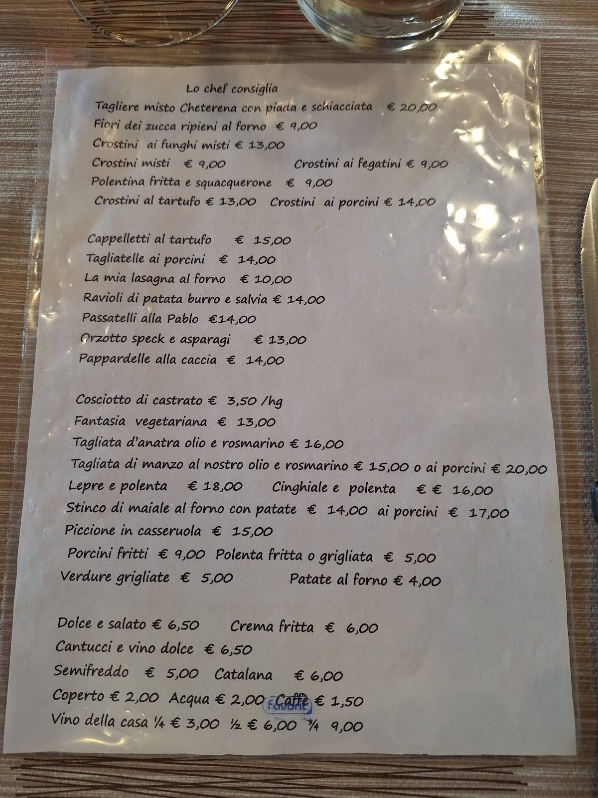 Menu di Antica Trattoria Cheterena 