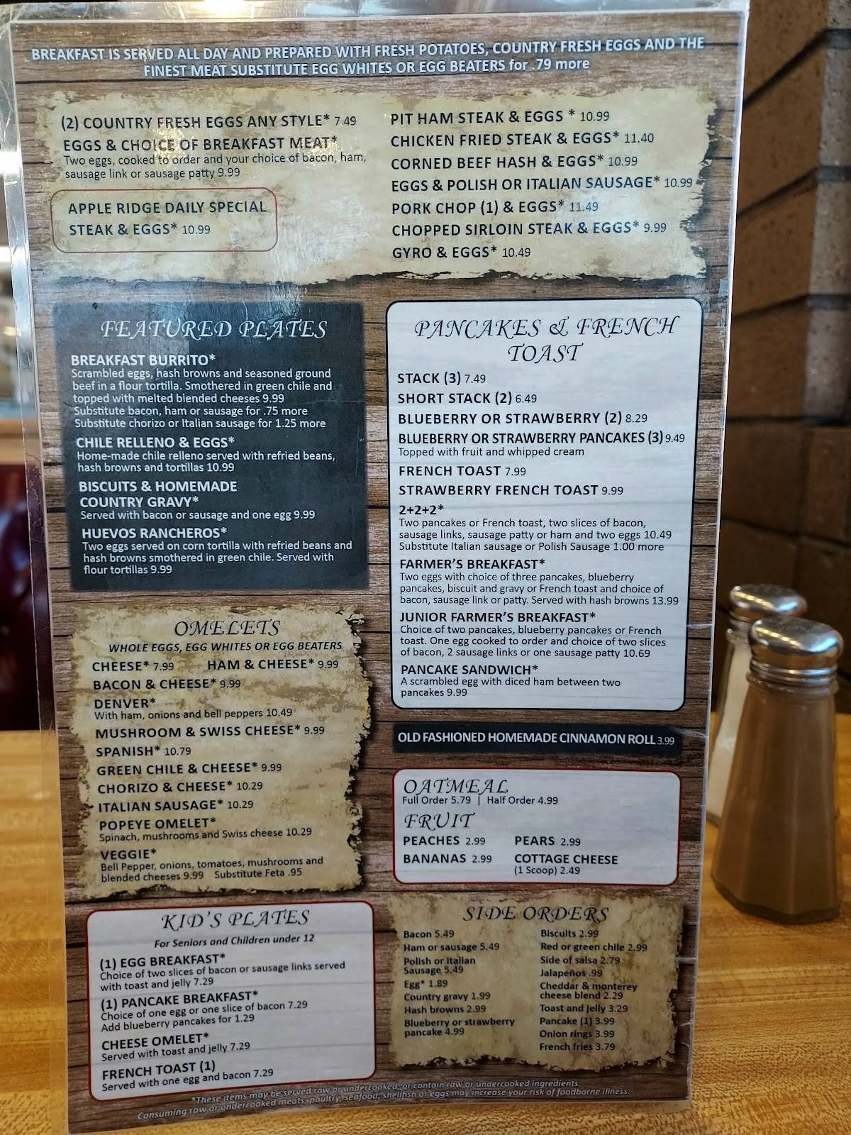 Menu at Appleridge Cafe, Wheat Ridge