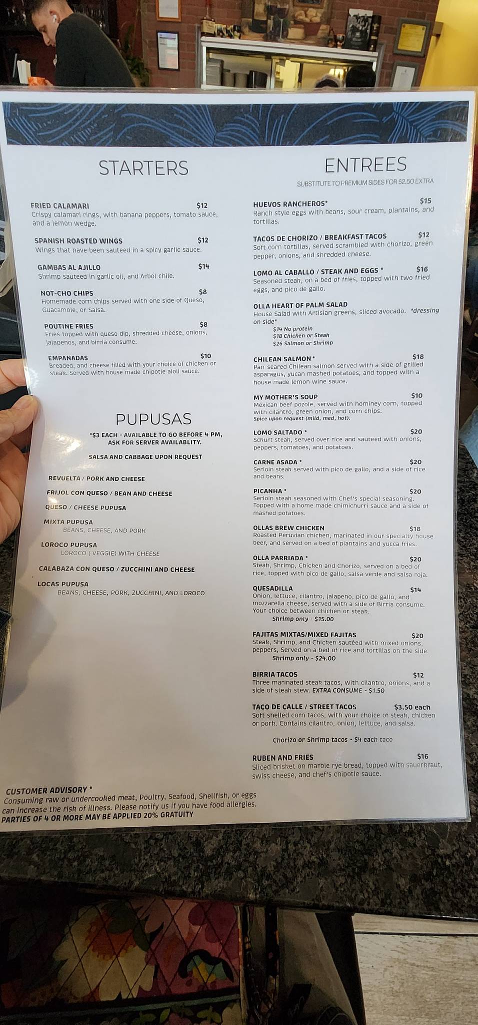 Menu at Olla Cafe & Bar, Stafford, Jefferson Davis Hwy STE 103