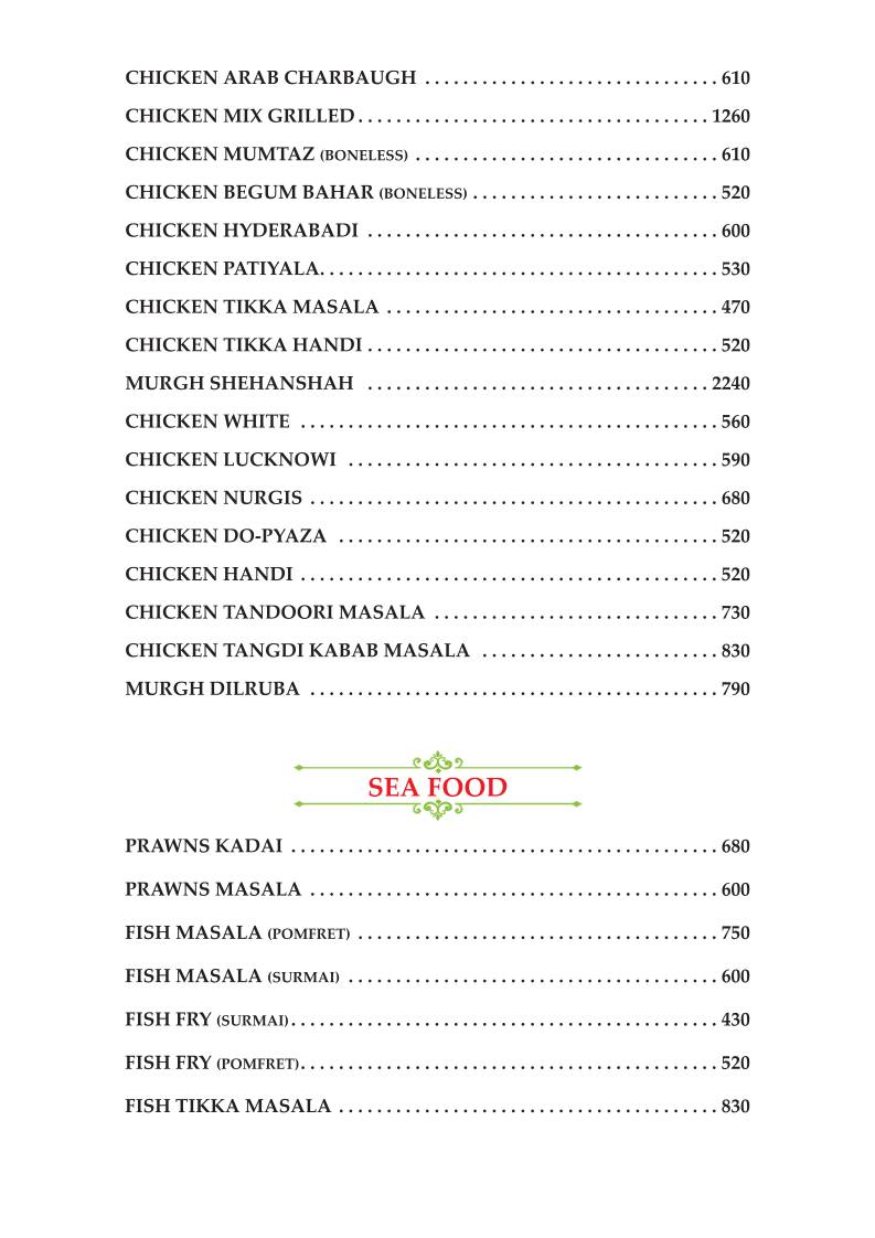Arab Restaurant menu