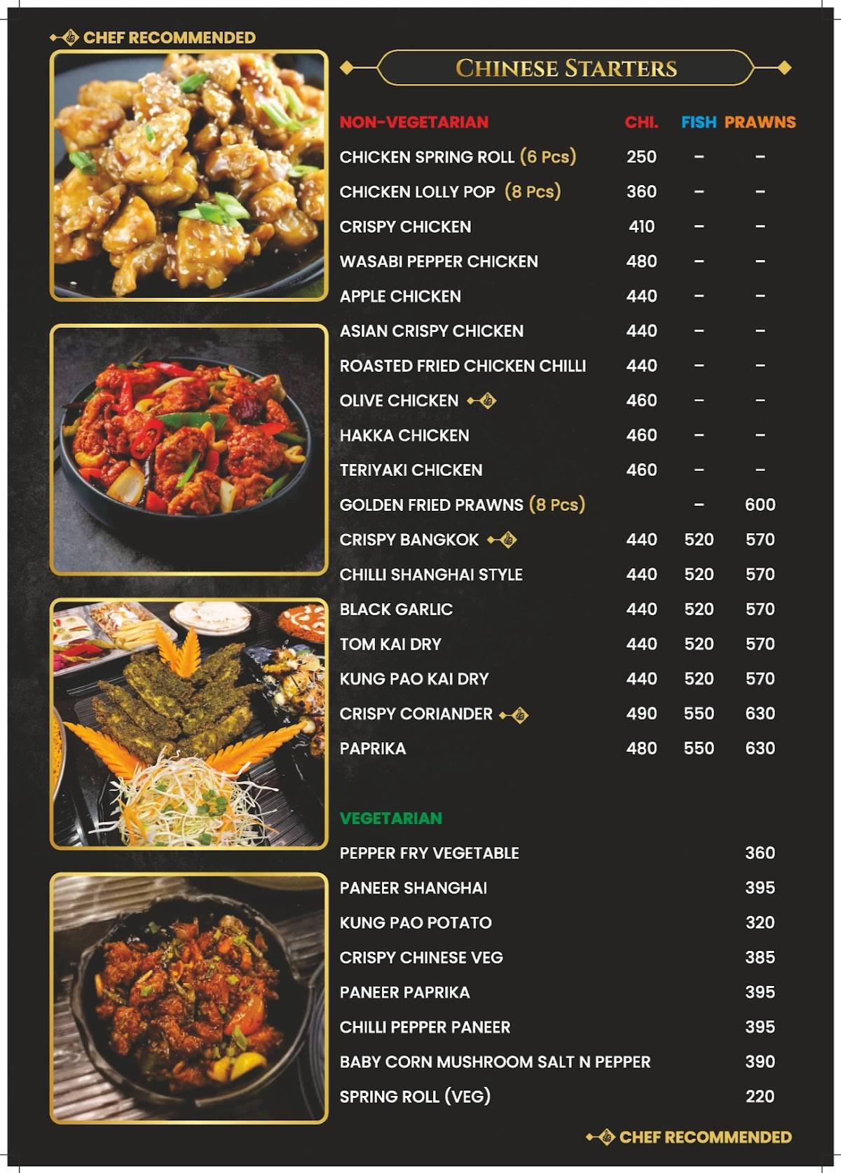 Arabian Chillies Restaurant menu