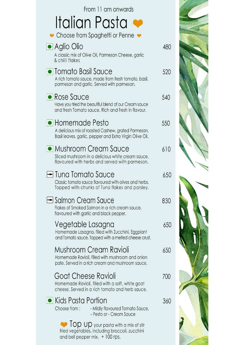 Mojigao Eco Resort menu