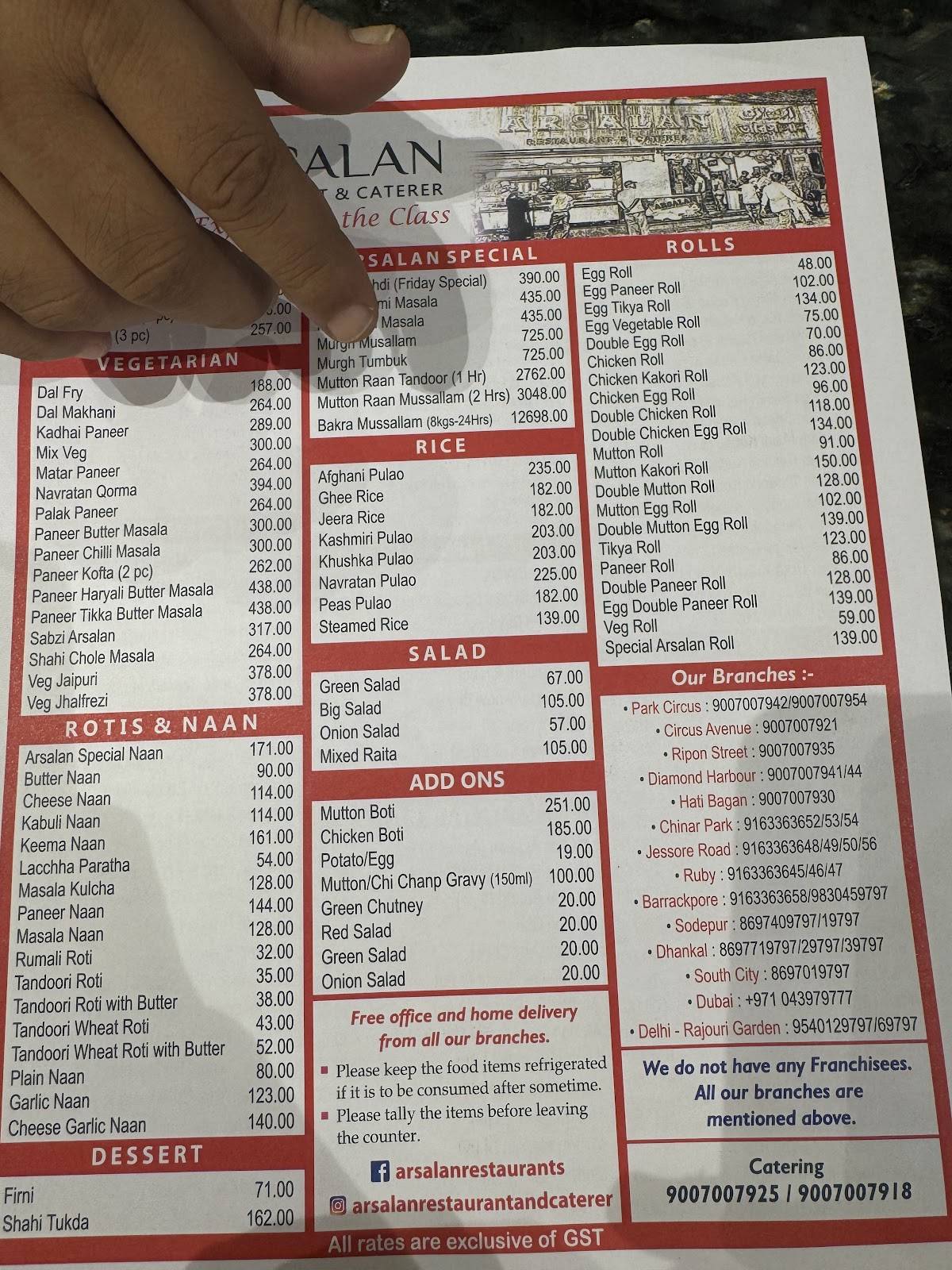 Arsalan Restaurant & Caterer - Jadavpur menu