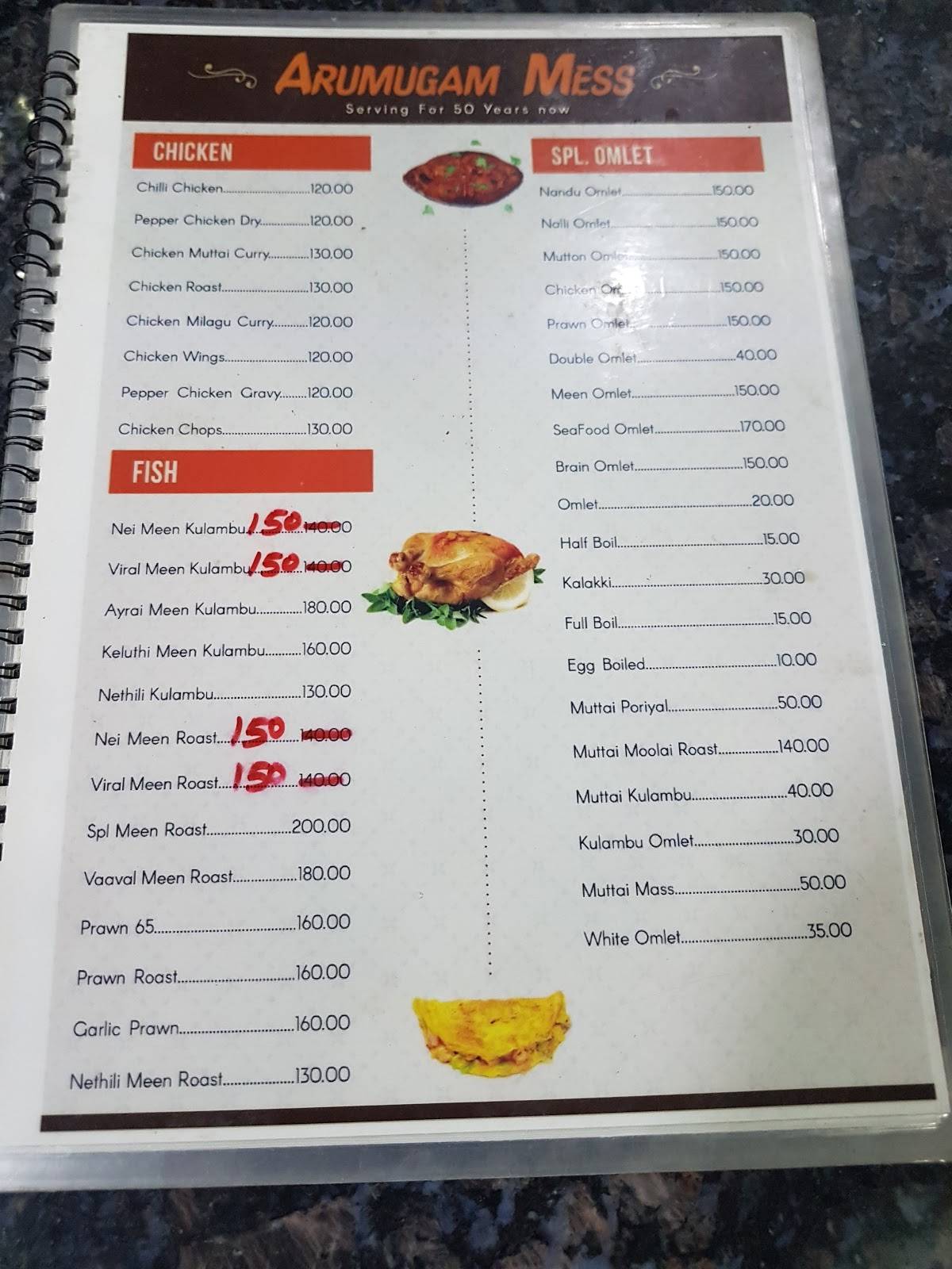 Arumugam Mess menu