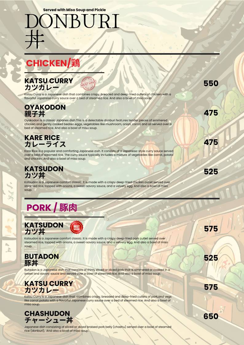 Asagao "The Japanese Kitchen" menu