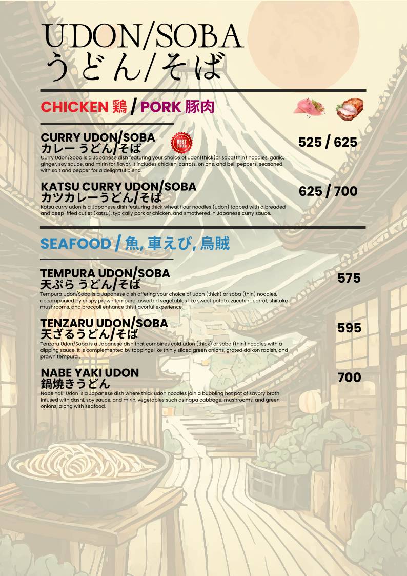 Asagao "The Japanese Kitchen" menu
