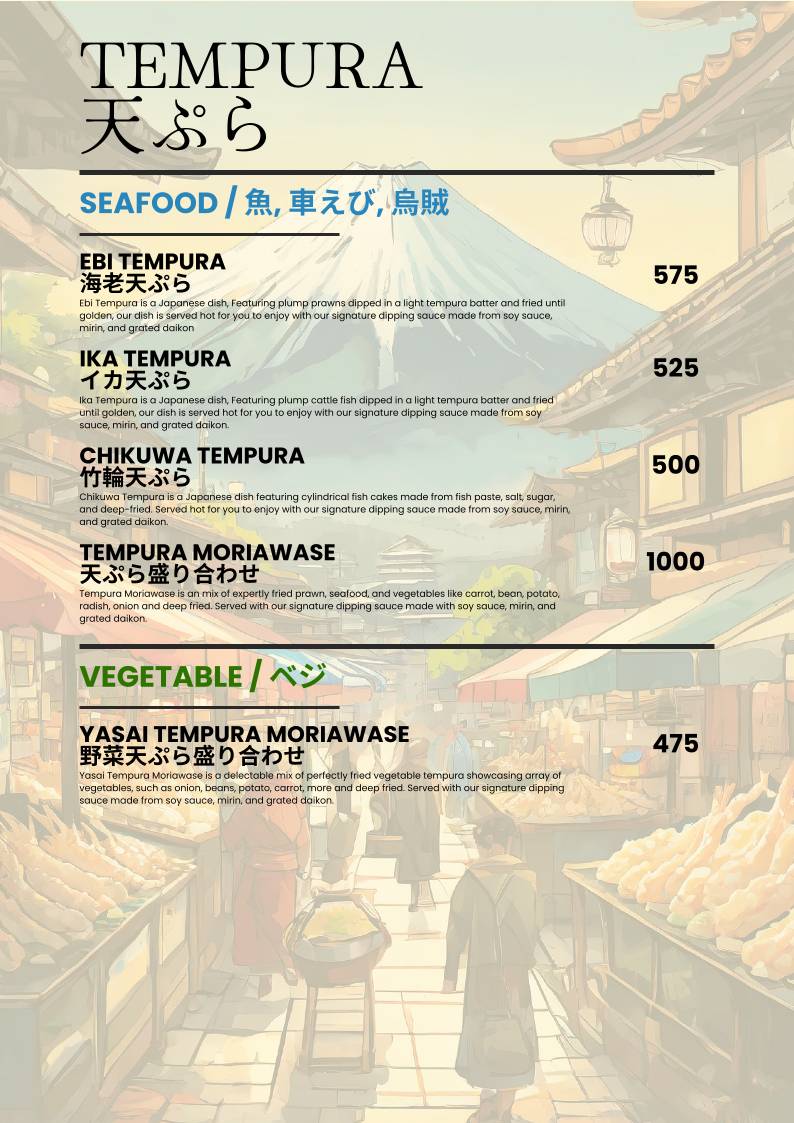 Asagao "The Japanese Kitchen" menu