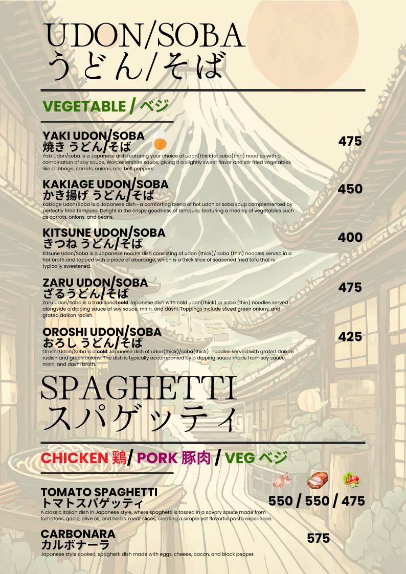 Asagao "The Japanese Kitchen" menu