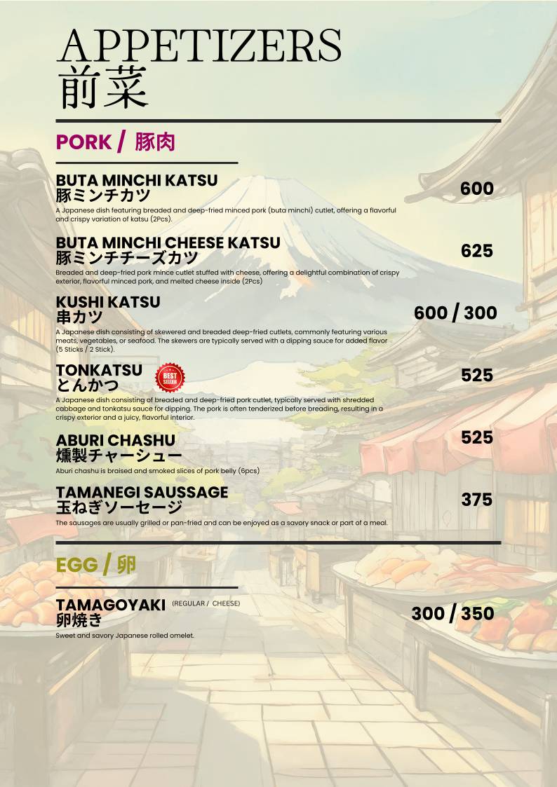 Asagao "The Japanese Kitchen" menu