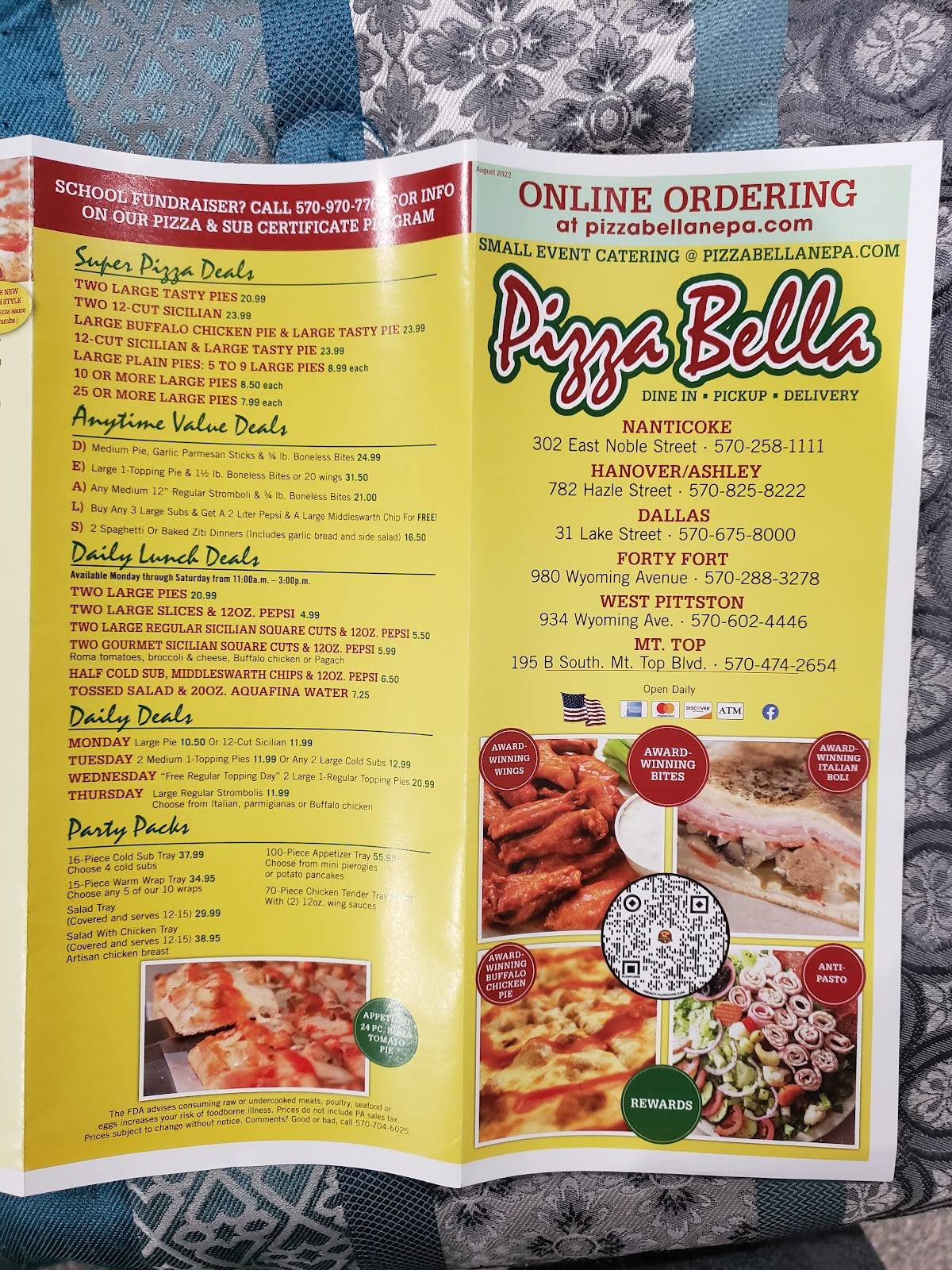 Menu at Pizza Bella Hanover/Ashley pizzeria, Ashley, 782 Hazle St