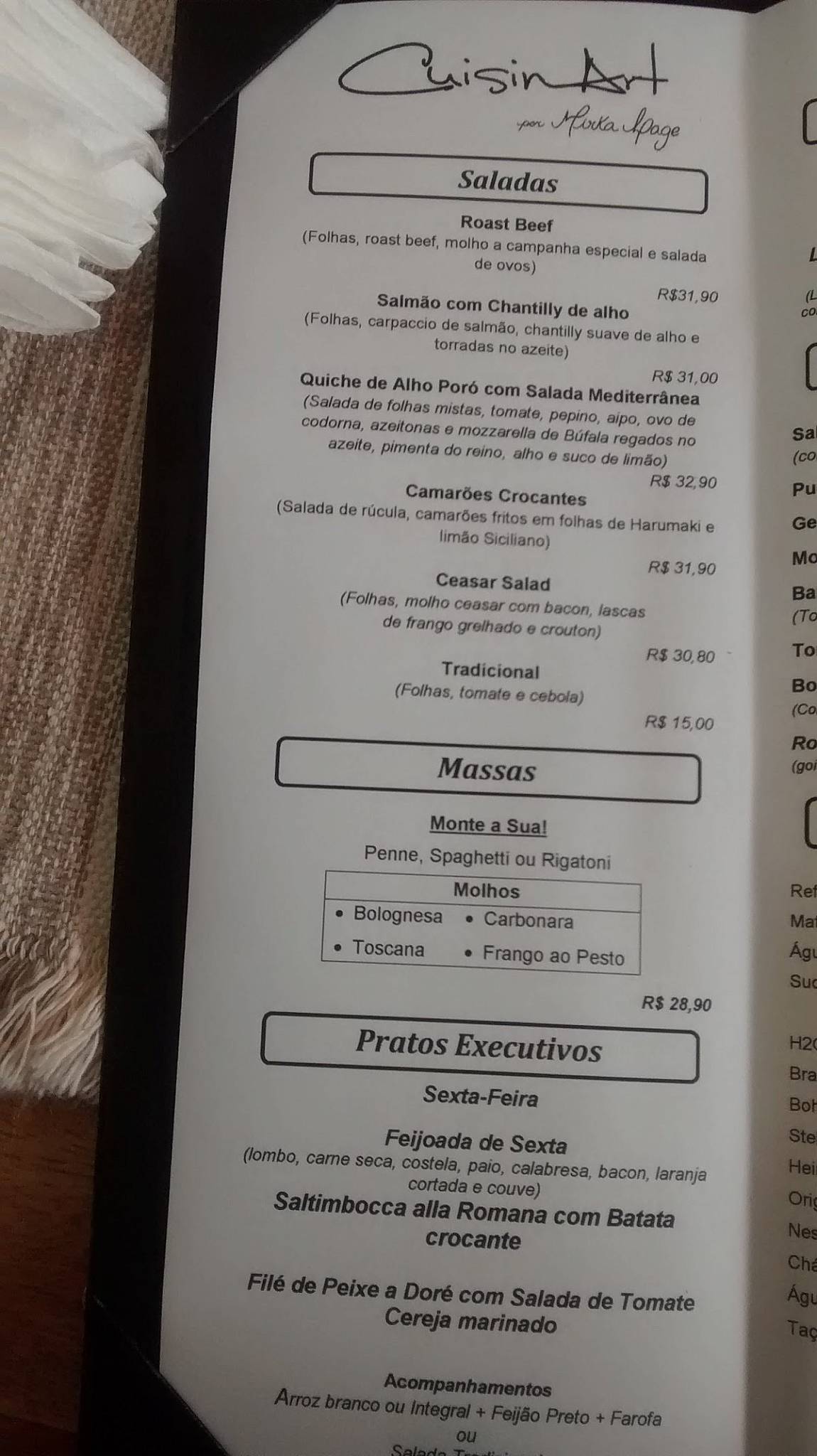 Cuisin Art por Mirka Lage cardápio