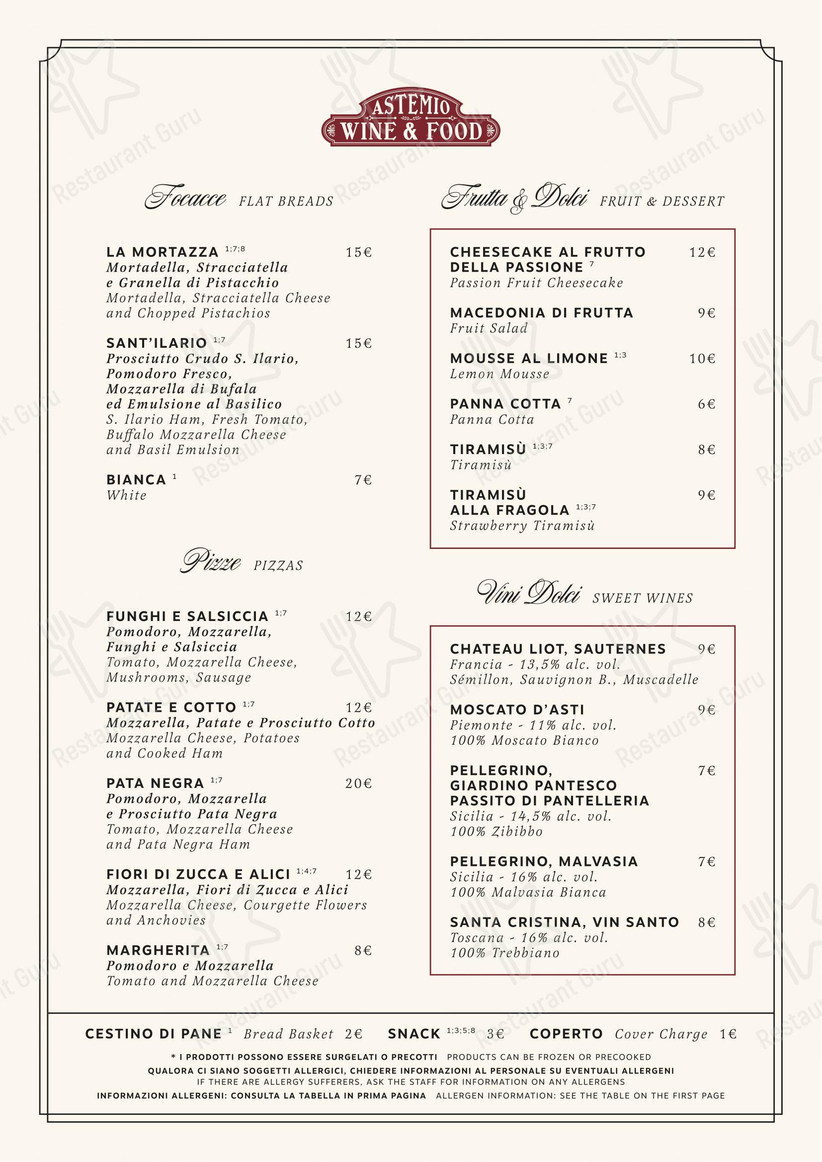 Menu di Astemio - Menu