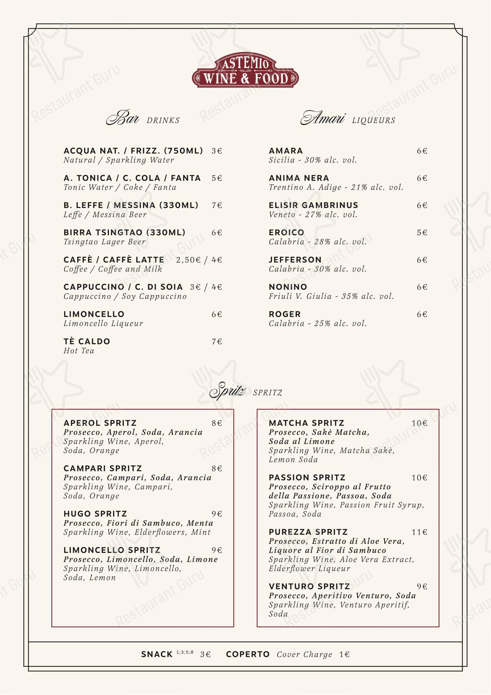 Astemio in Roma - Menu