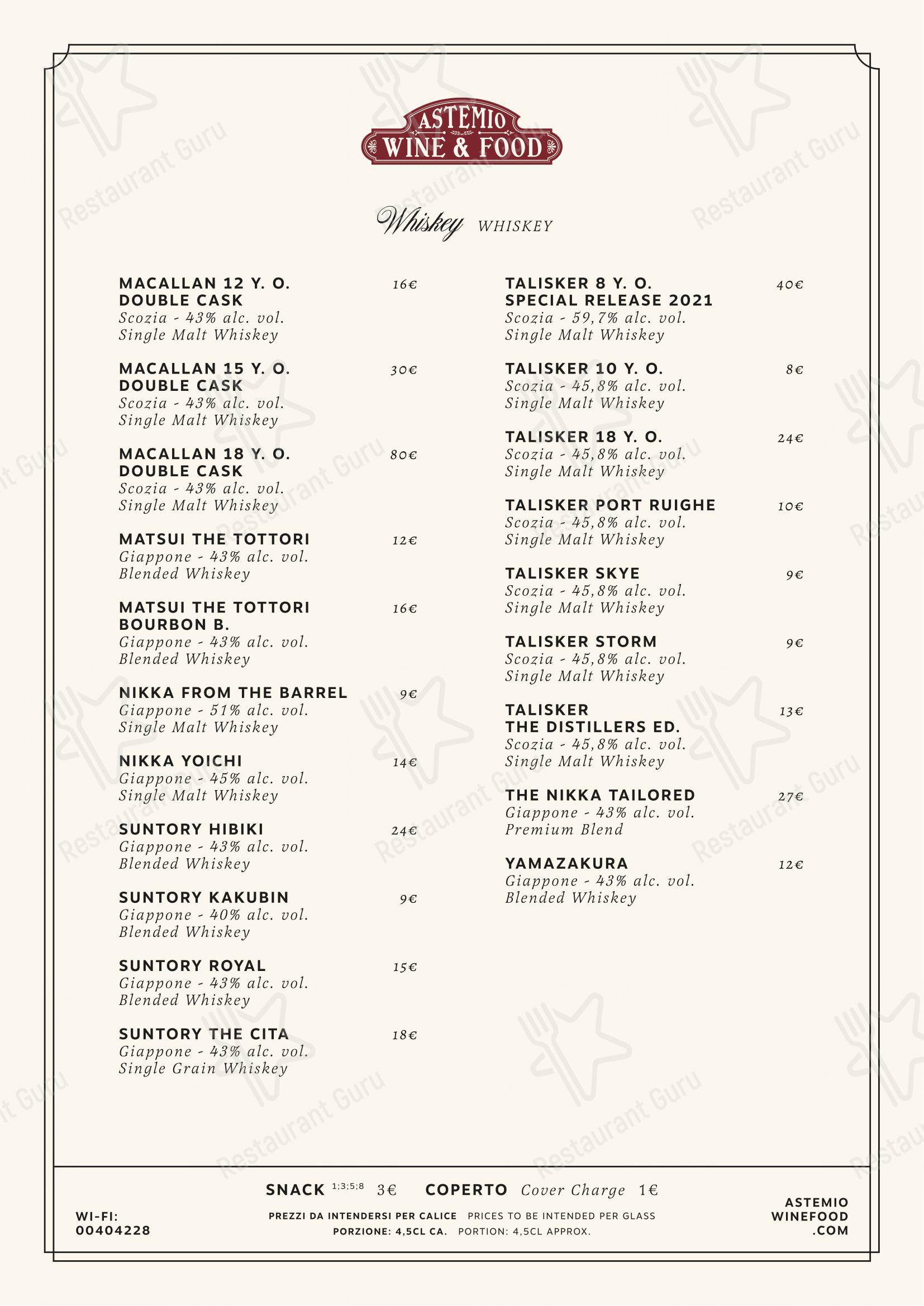 Astemio in Roma - Menu bar
