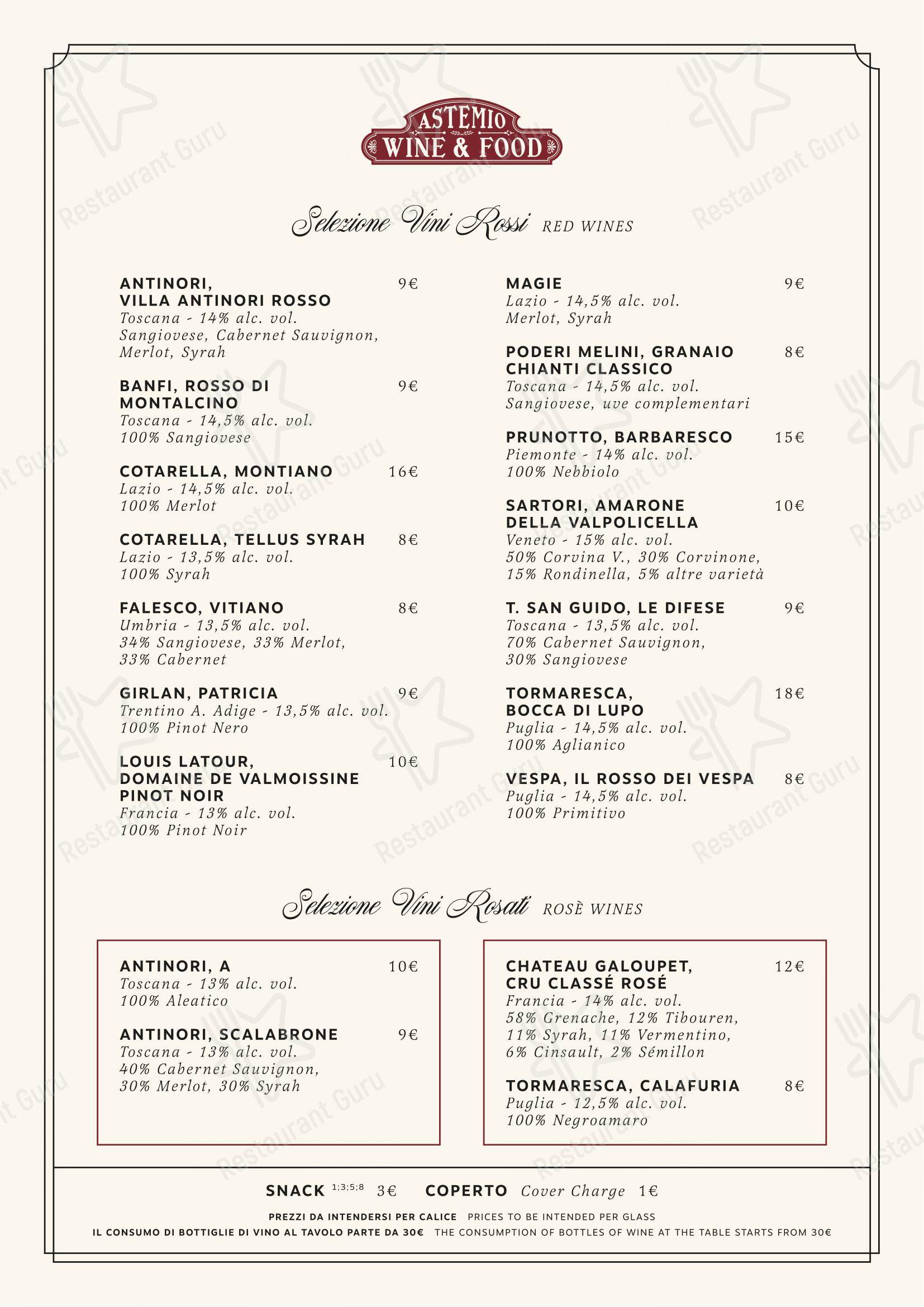 Menu per Astemio in Roma