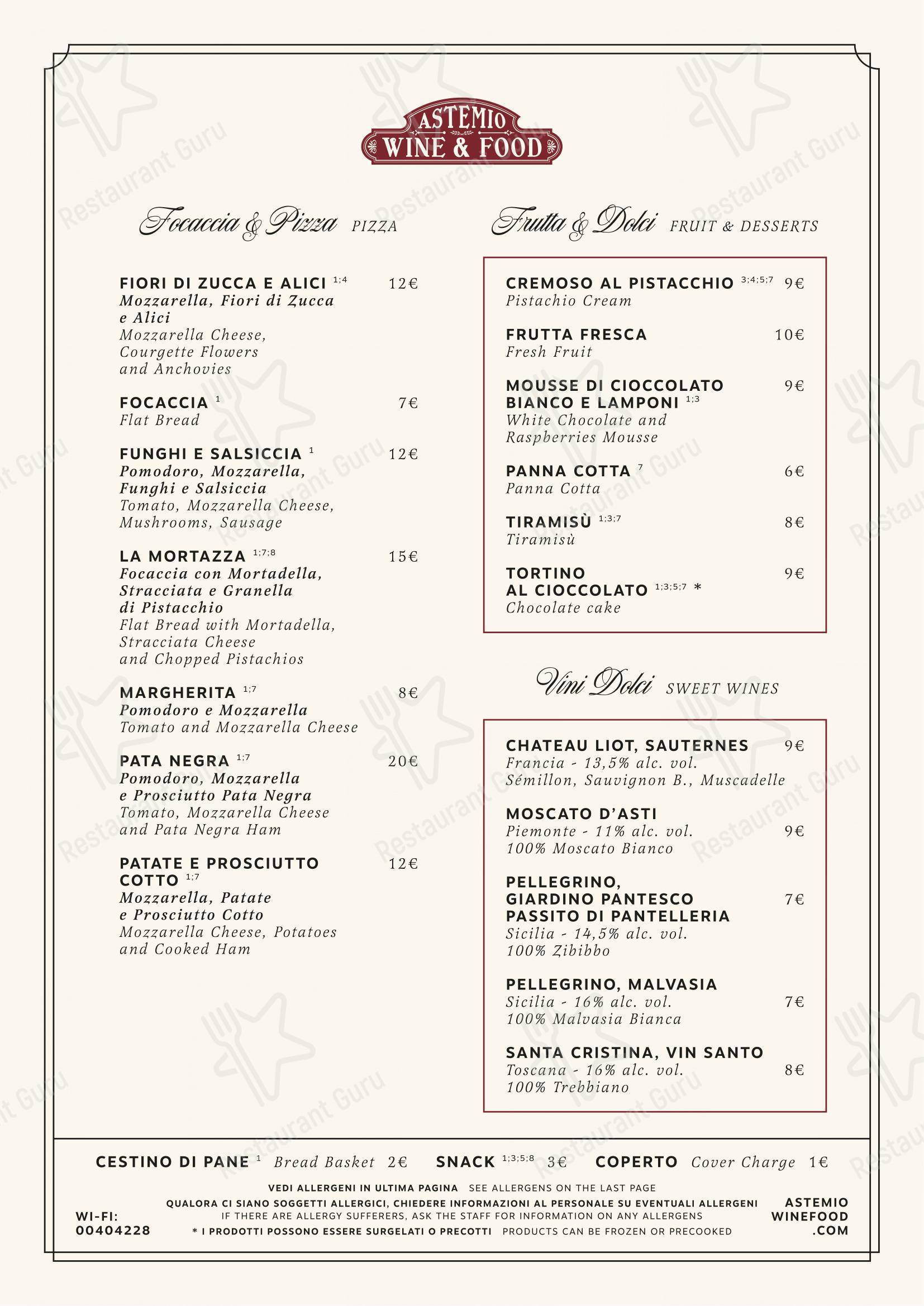 Astemio in Roma - Menu bar