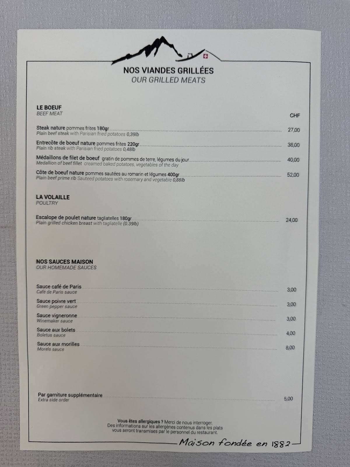 Menu di Au Petit Chalet - Restaurant in Geneva 