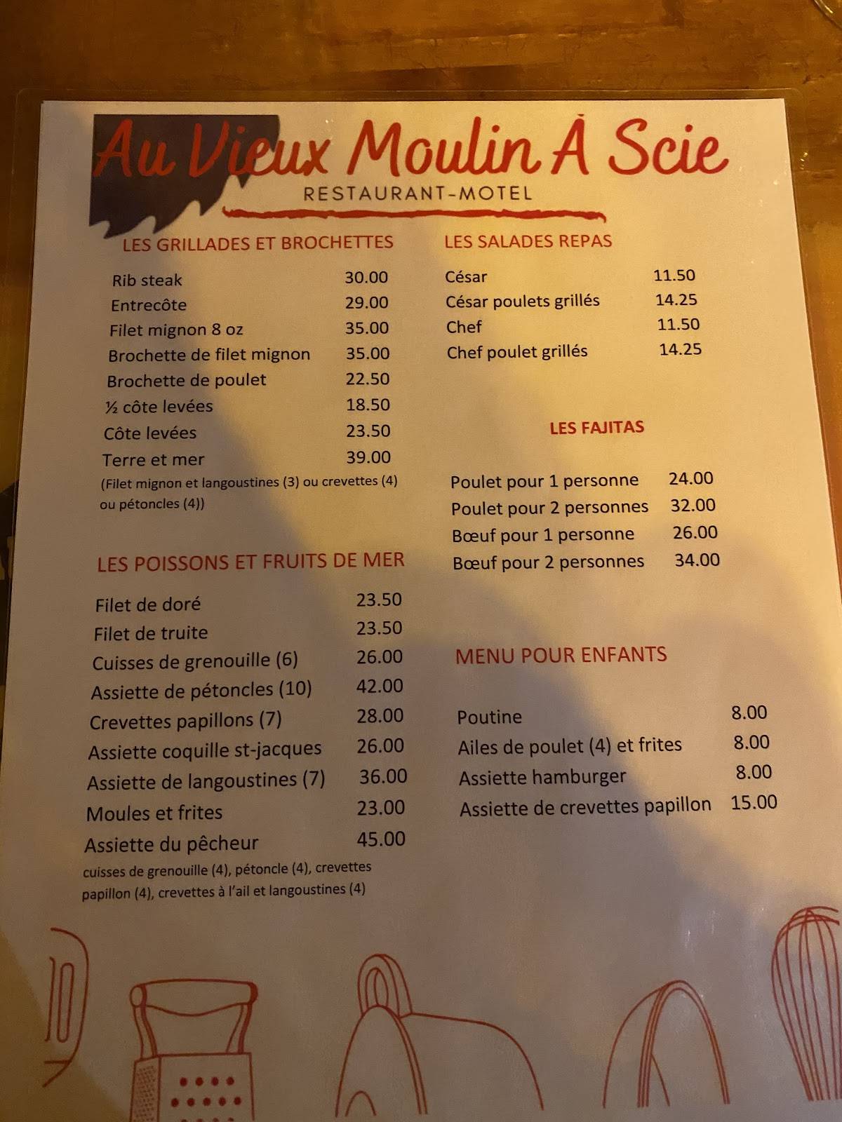 Menu de Au Vieux Moulin à Scie