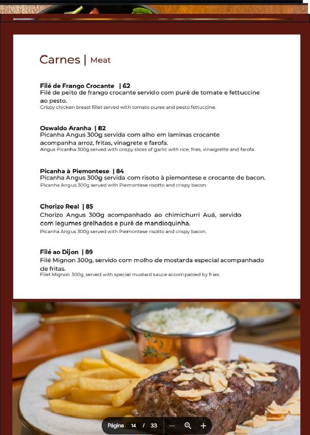 Auá Gastronomia Vale Sul Shopping cardápio