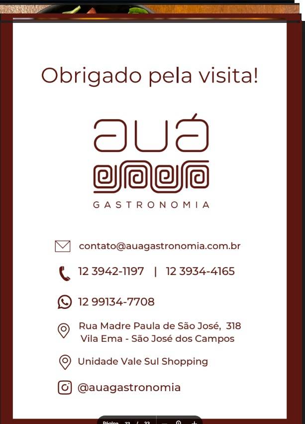 Auá Gastronomia Vale Sul Shopping cardápio
