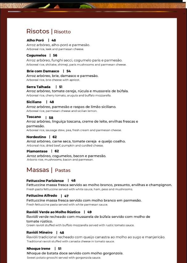 Auá Gastronomia Vale Sul Shopping cardápio