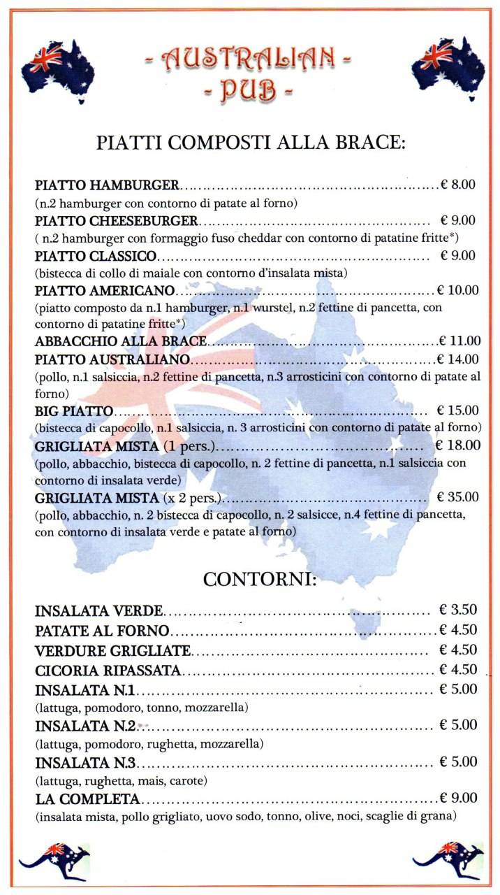 Menu di Australian Risto Pub Latina 