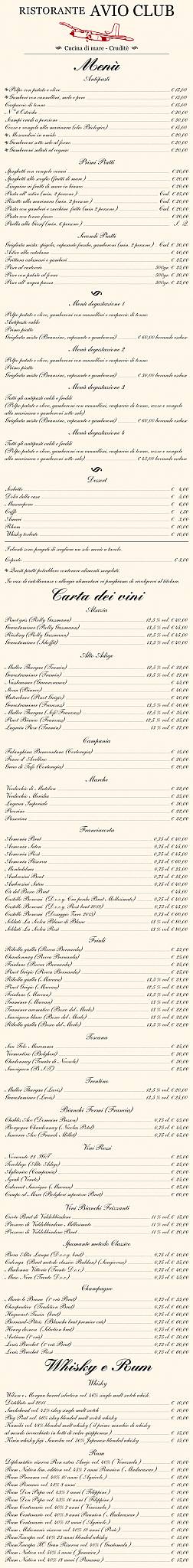 Menu di Avio Club 