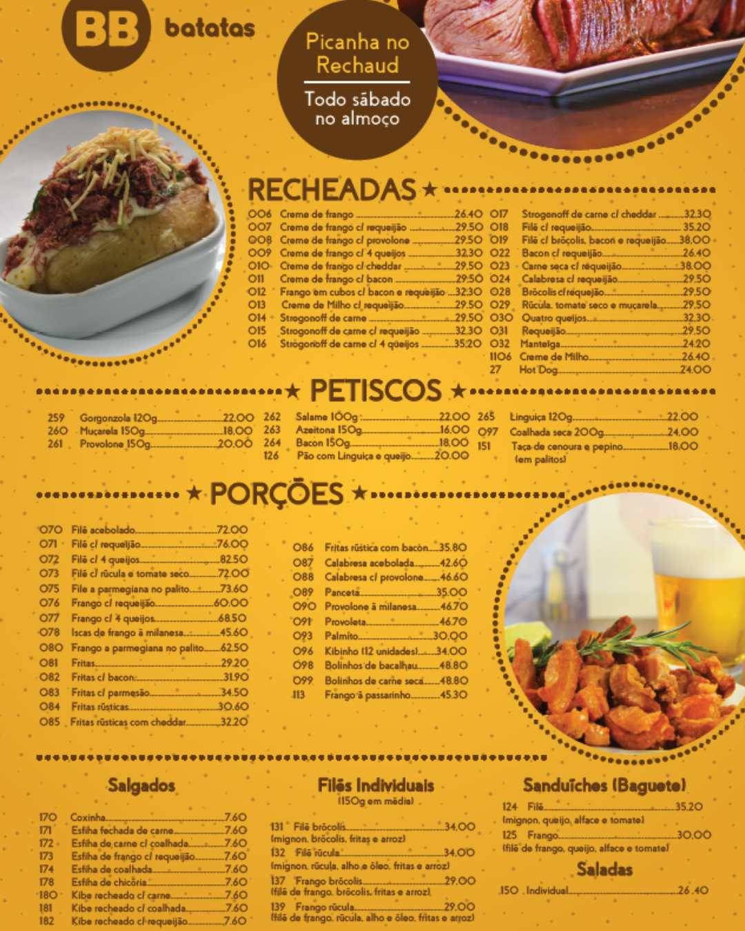 B.B. Batatas cardápio