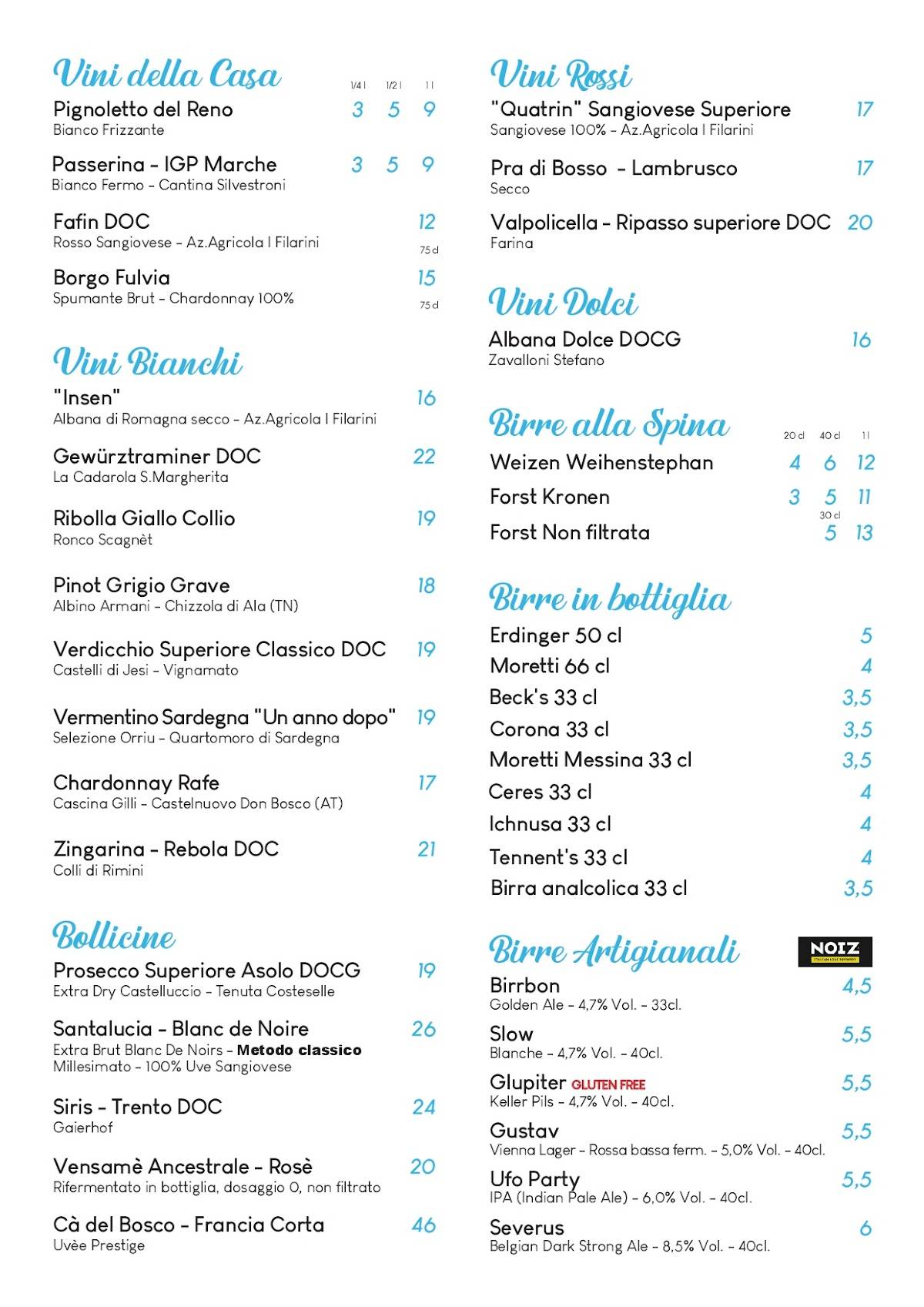Menu di B&B Bar Ristorante Pizzeria 