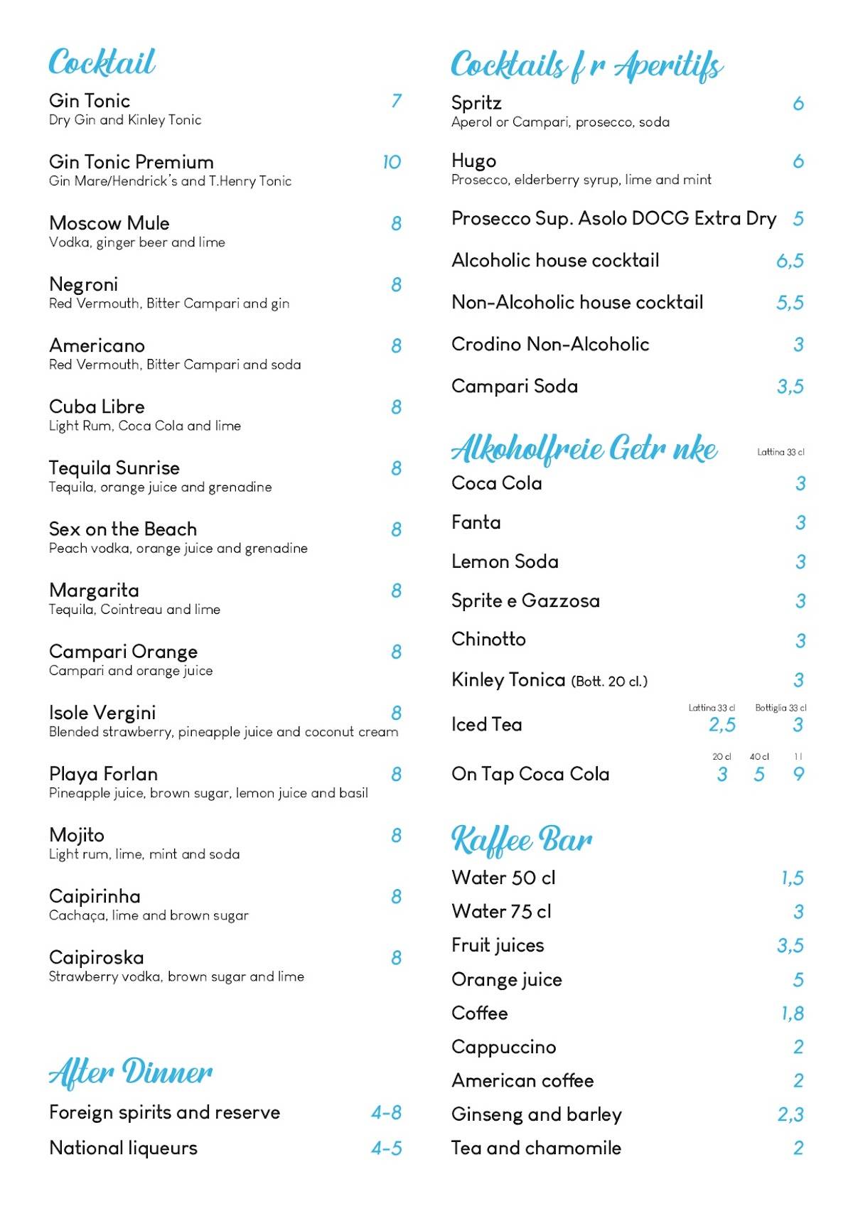 Menu di B&B Bar Ristorante Pizzeria 