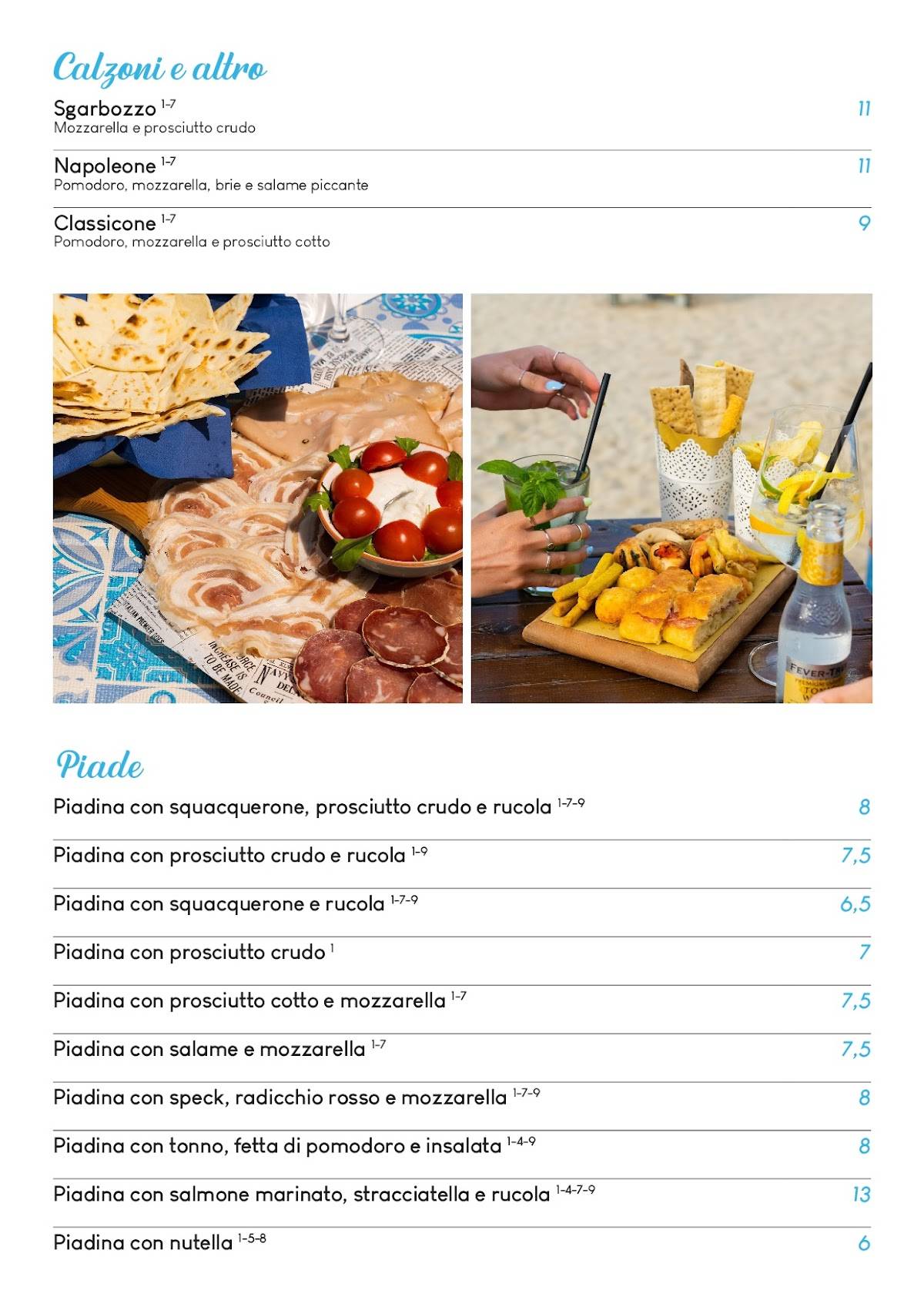 Menu di B&B Bar Ristorante Pizzeria 