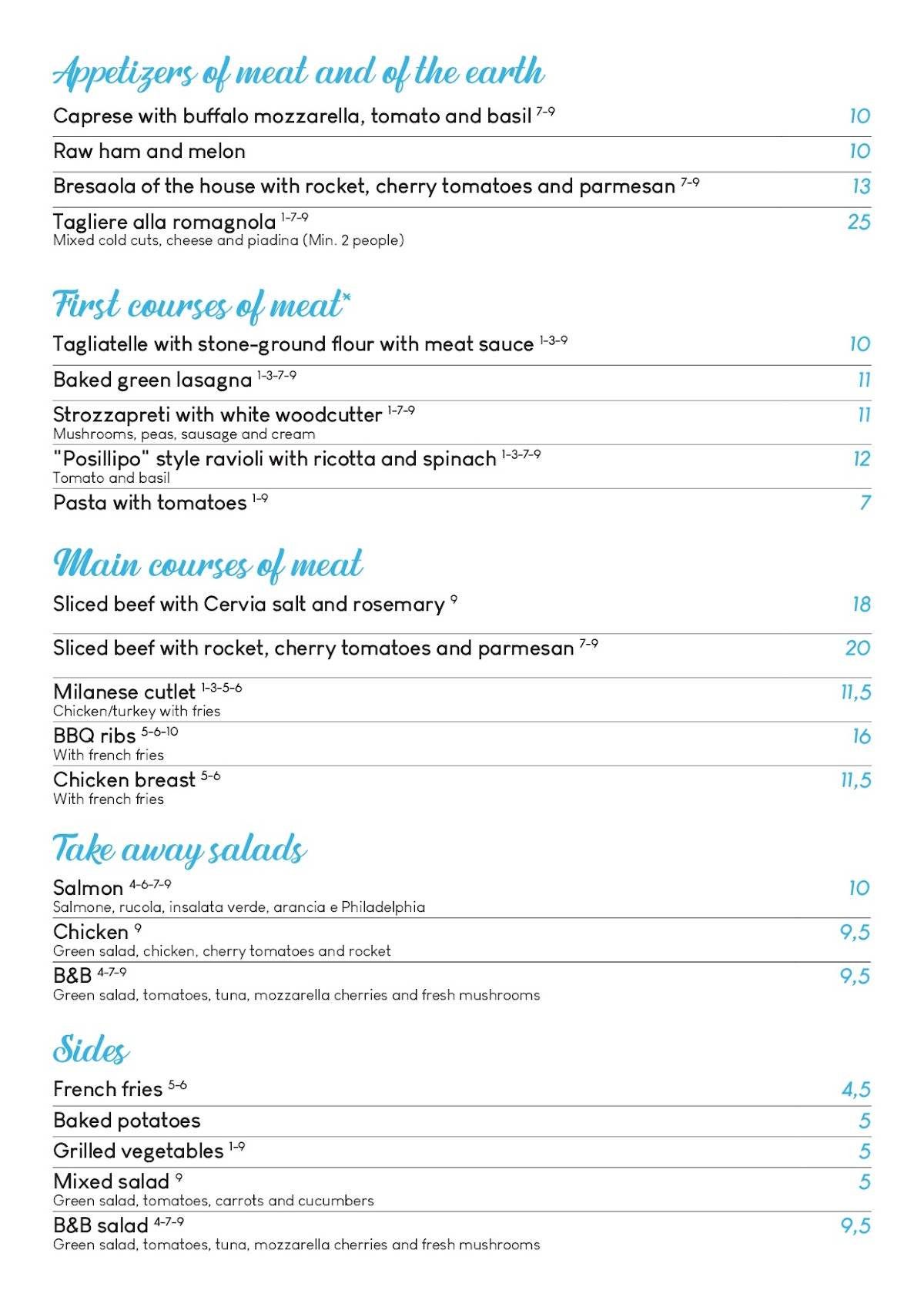 Menu di B&B Bar Ristorante Pizzeria 