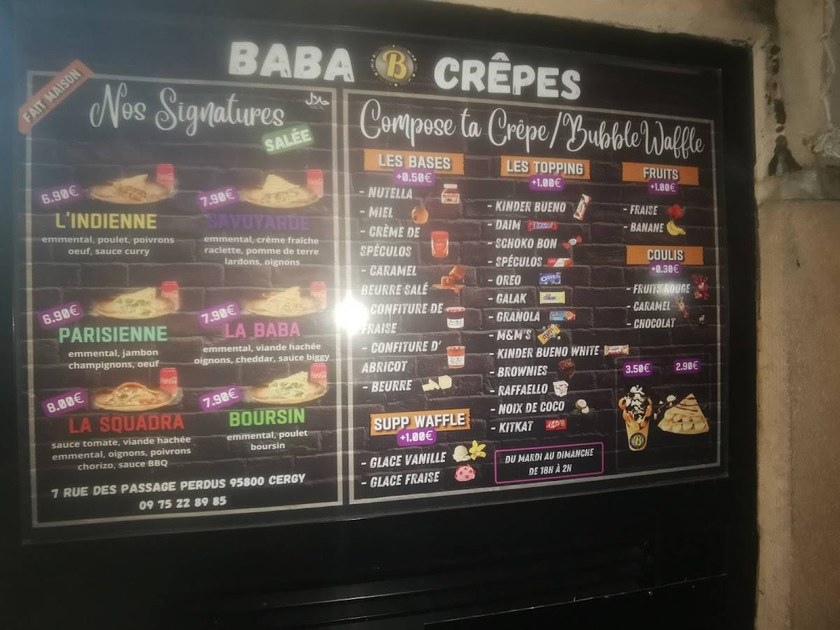 Menu de BABA BURGER