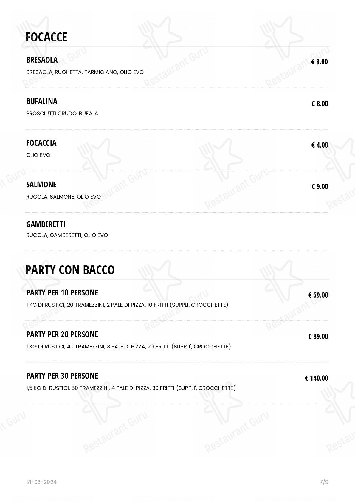 Menu di BACCO Pizza Romana