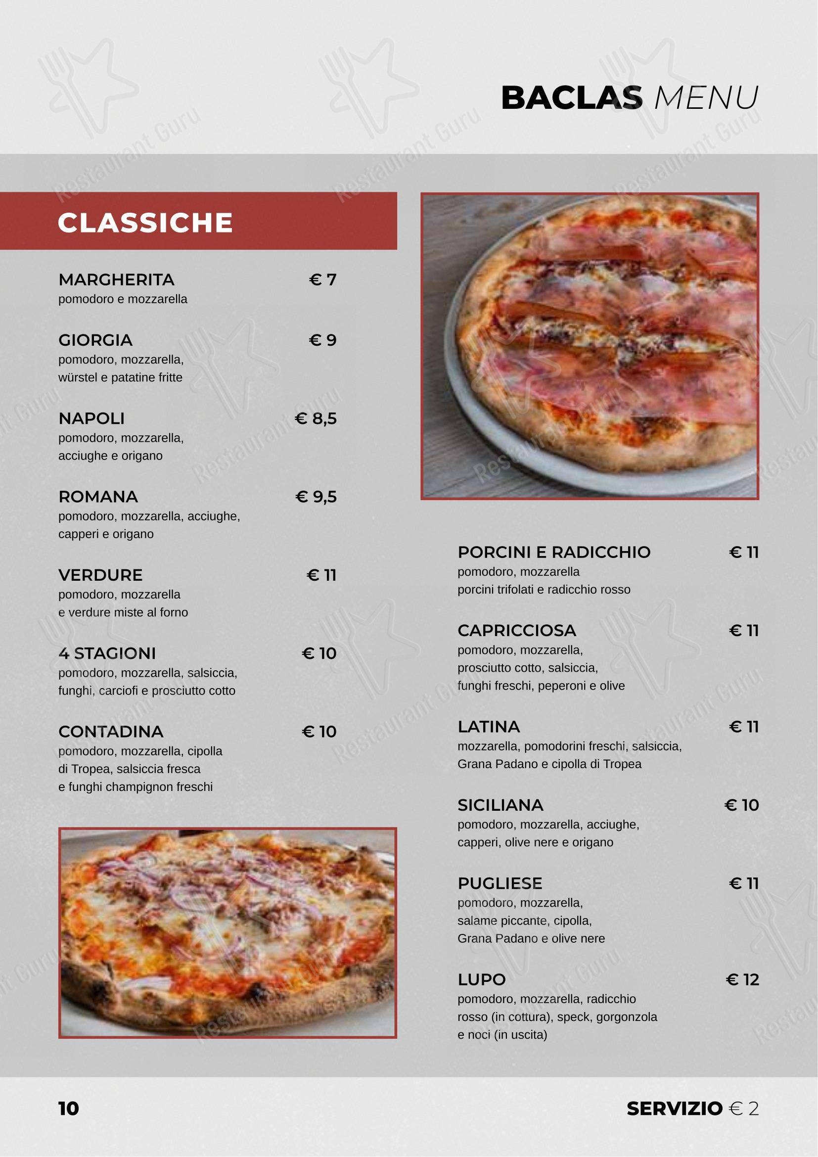 Menu di BACLAS - Pizzeria con cucina, senza glutine, delivery e take away - Menu bar