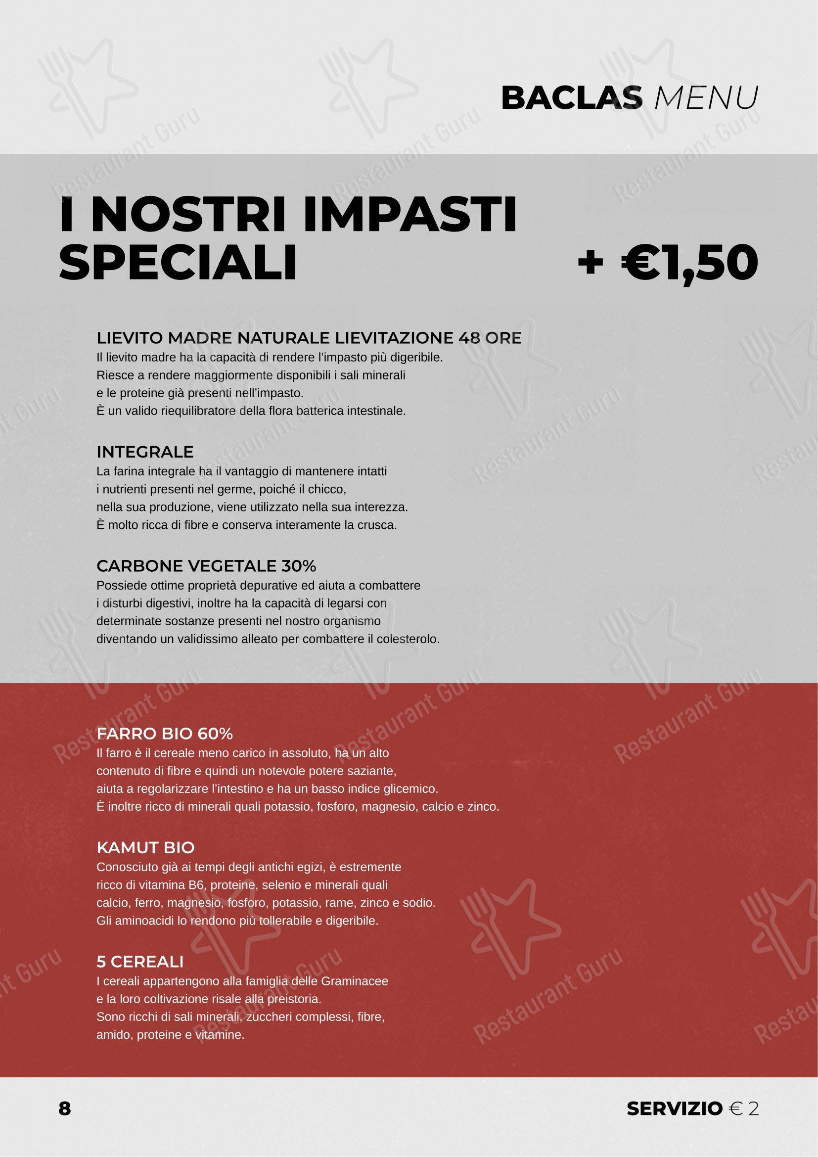 BACLAS - Pizzeria con cucina, senza glutine, delivery e take away in Bologna - Menu bar