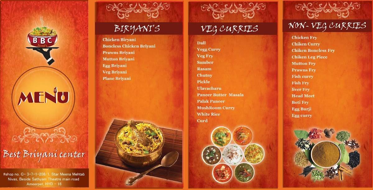 BBC FOODS menu