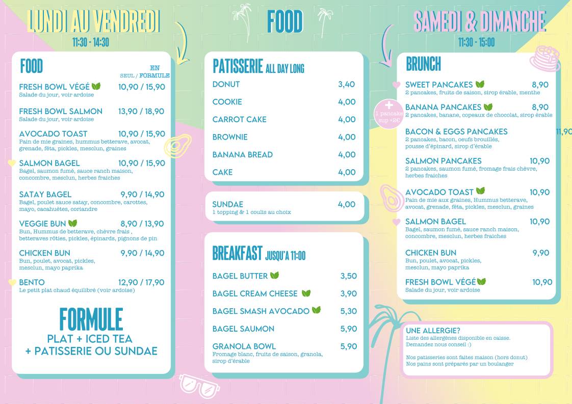 Menu de BLUEBIRD . Coffee shop rennais. Good vibes only