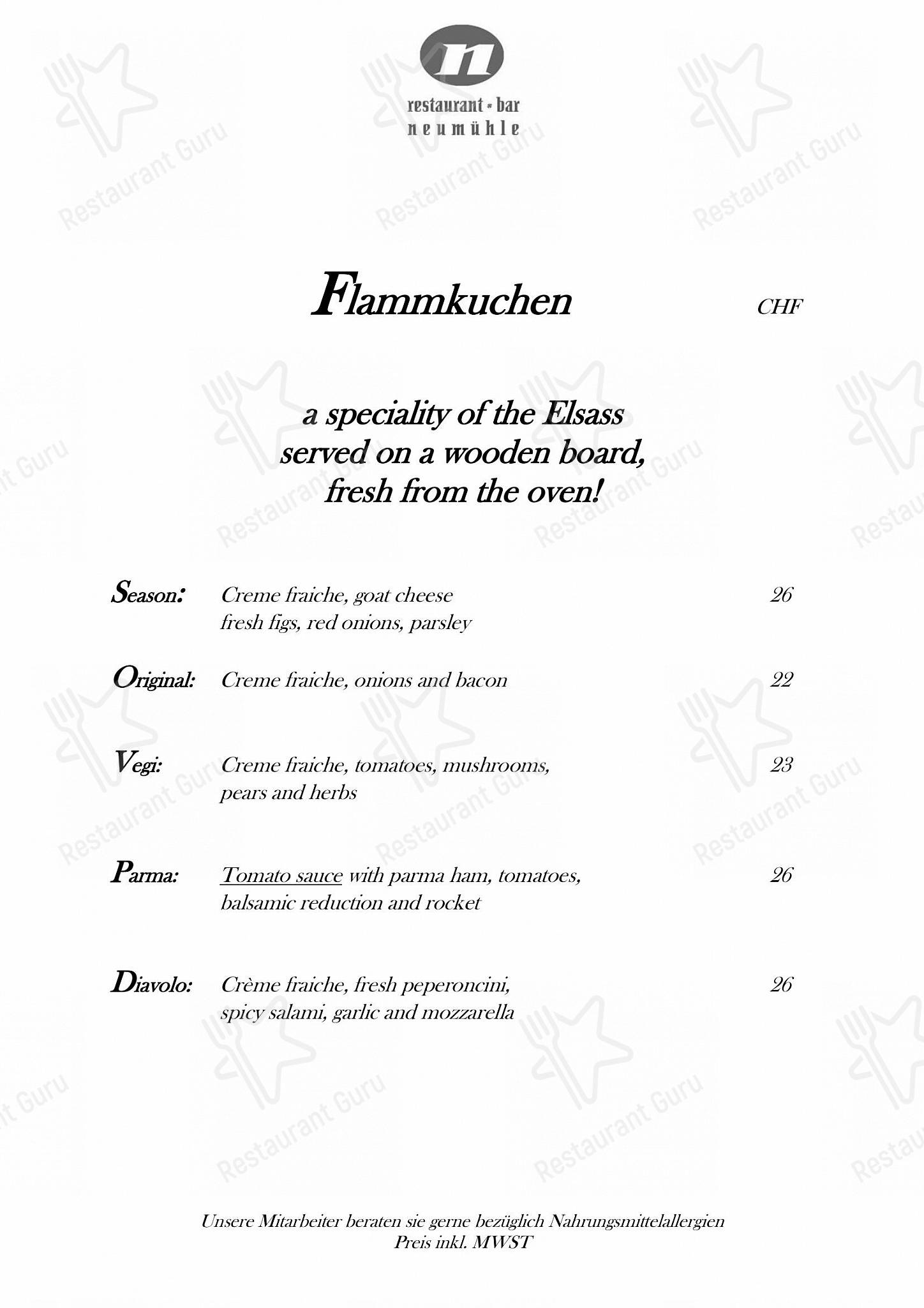 Menu di Neumühle - Carte menu