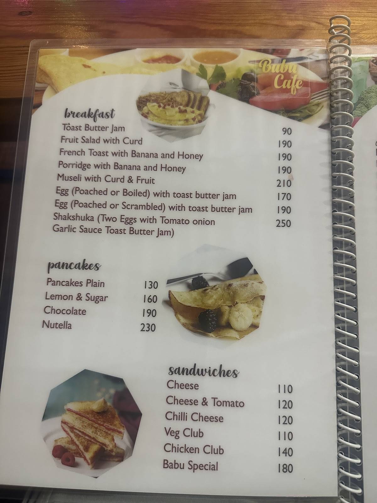 Babu's Cafe menu