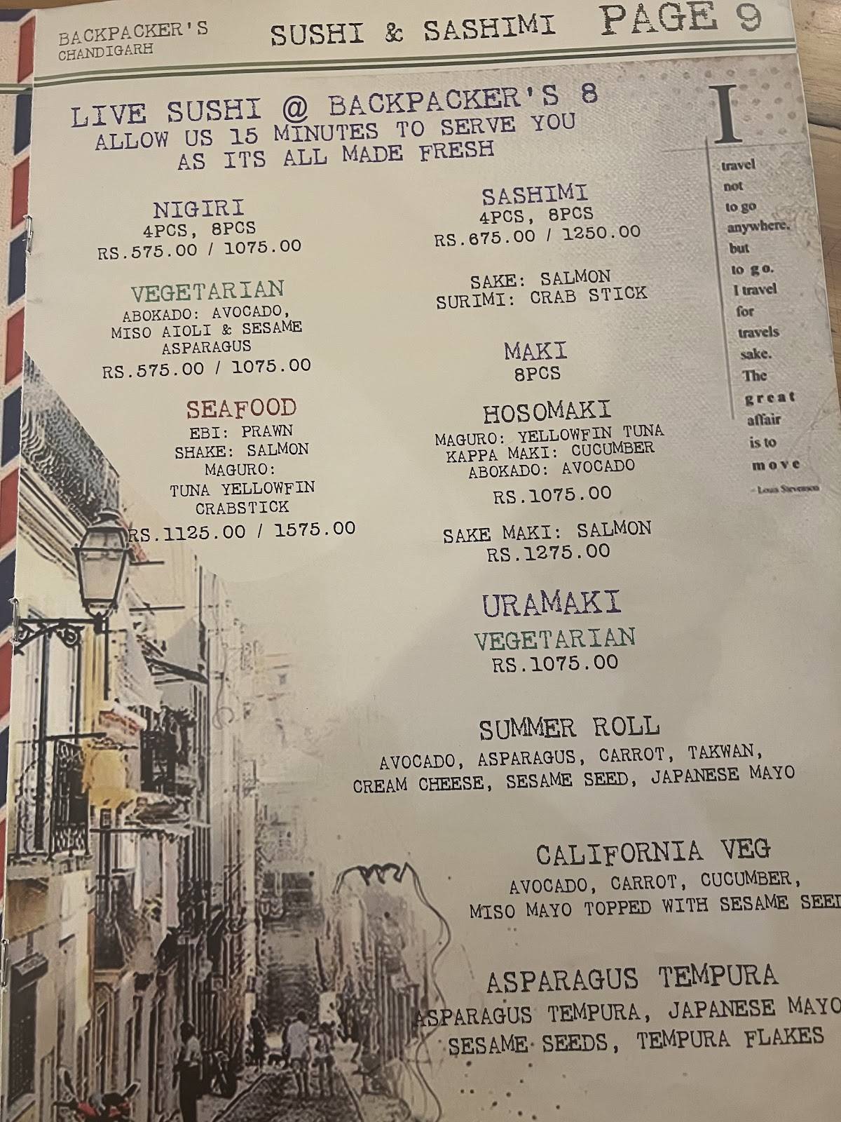 Backpackers Cafe menu